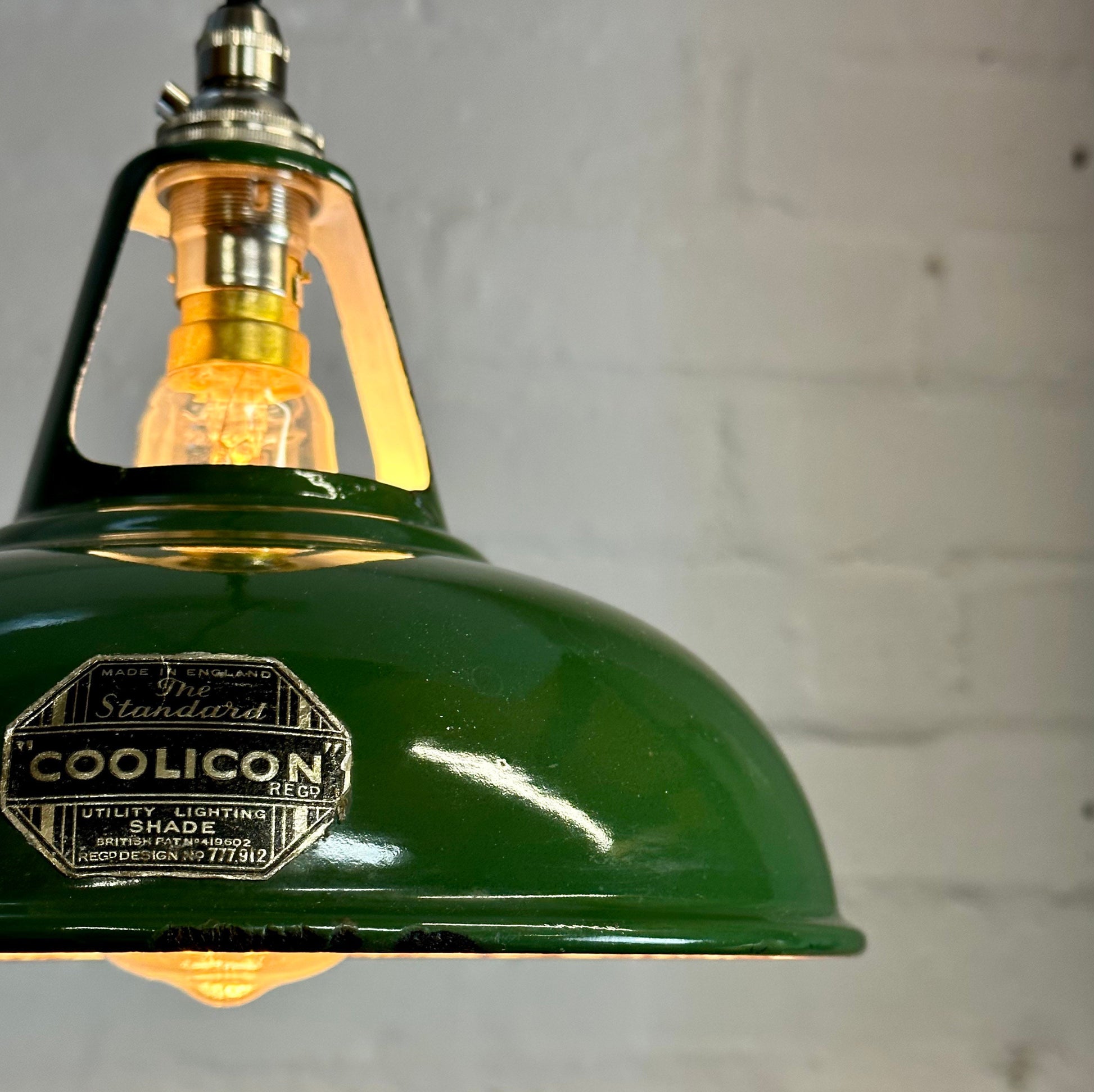 Geniune Green Solid Coolicon 1932 Shade Pendant Set Light | Ceiling Dining Room | Antique Restored | Kitchen Table | Vintage Filament Bulb