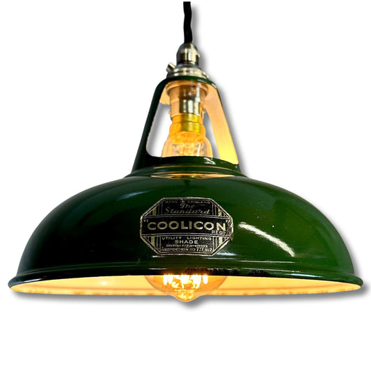 Geniune Green Solid Coolicon 1932 Shade Pendant Set Light | Ceiling Dining Room | Antique Restored | Kitchen Table | Vintage Filament Bulb