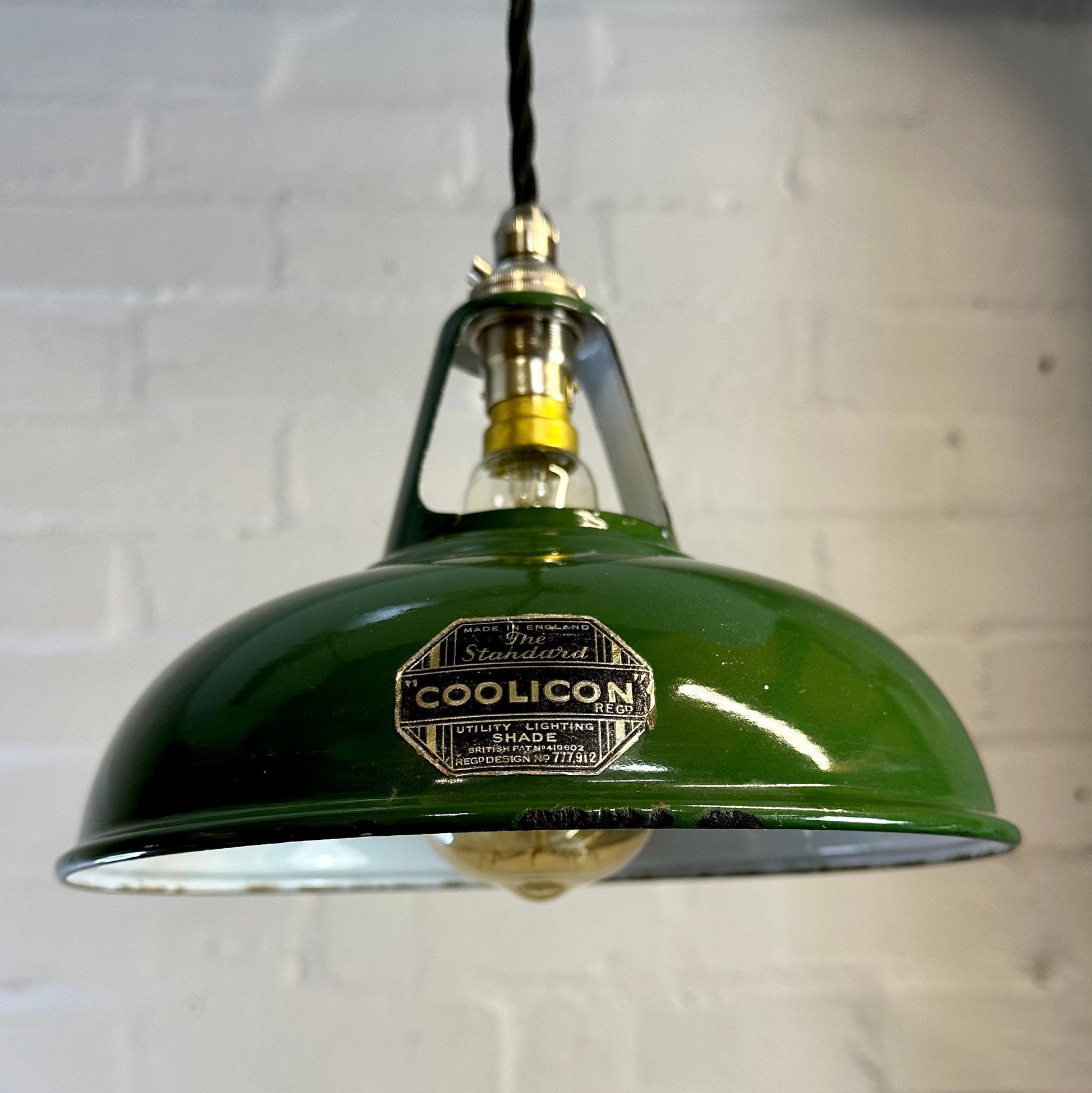 Geniune Green Solid Coolicon 1932 Shade Pendant Set Light | Ceiling Dining Room | Antique Restored | Kitchen Table | Vintage Filament Bulb