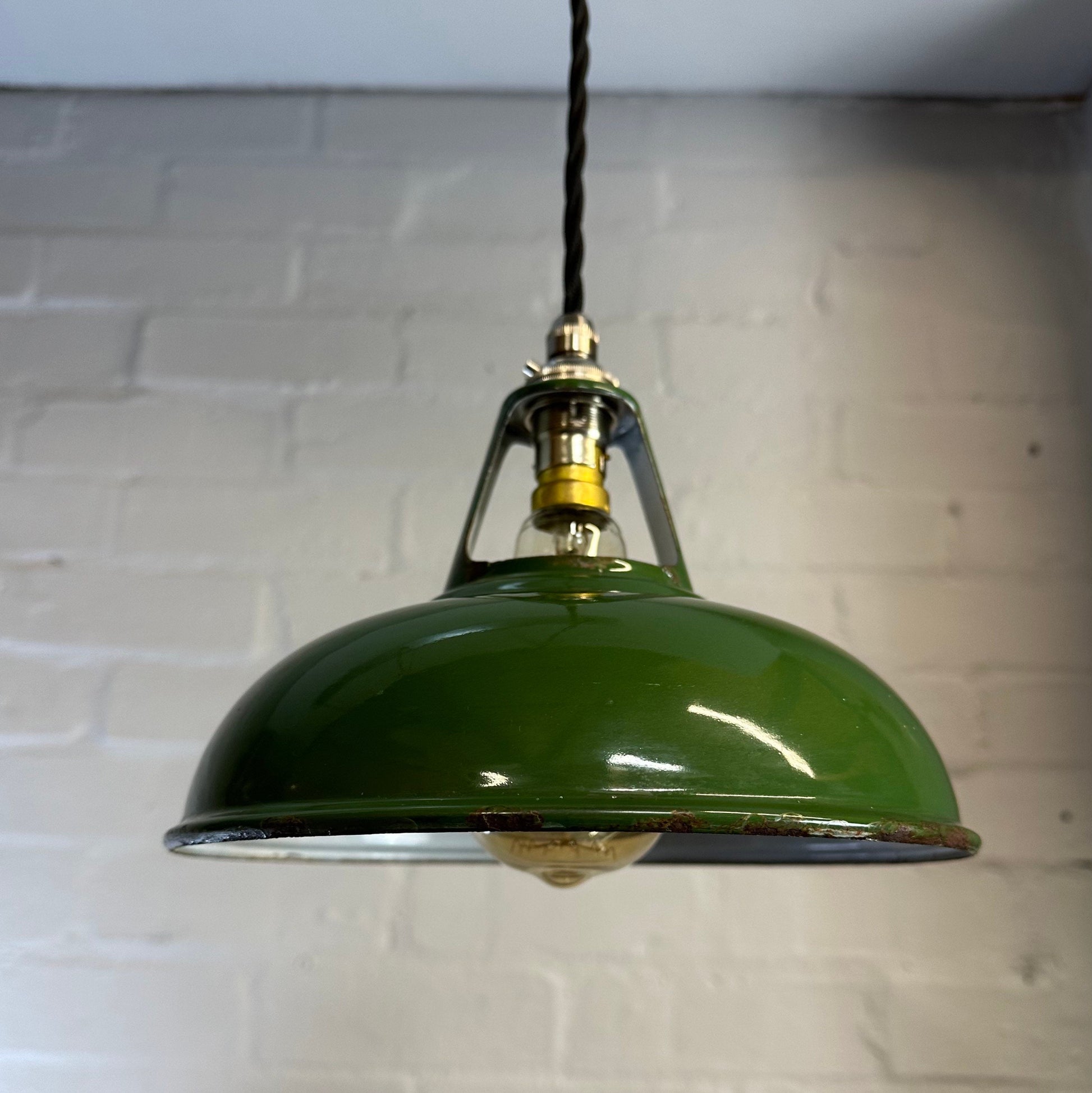 Geniune Green Solid Coolicon 1932 Shade Pendant Set Light | Ceiling Dining Room | Antique Restored | Kitchen Table | Vintage Filament Bulb