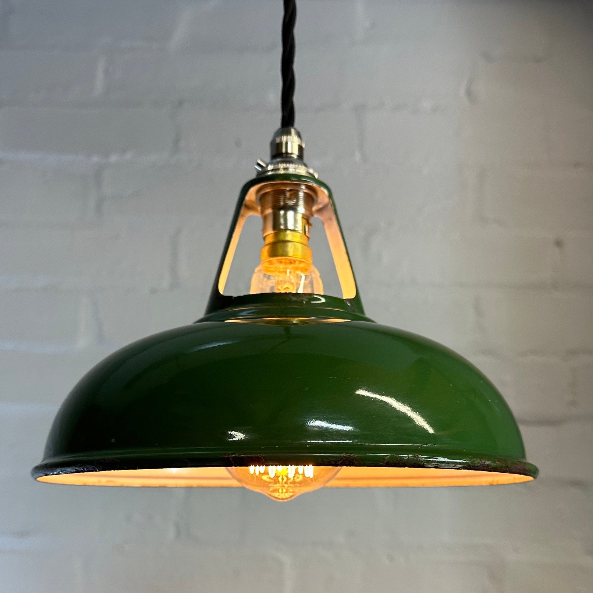 Geniune Green Solid Coolicon 1932 Shade Pendant Set Light | Ceiling Dining Room | Antique Restored | Kitchen Table | Vintage Filament Bulb
