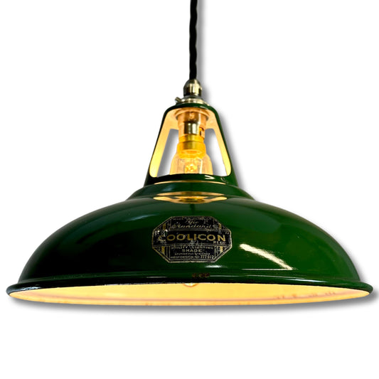 Geniune Green Solid Coolicon 1932 Lamp Shade Pendant Set Light 11 Inch | Ceiling Dining Room | Kitchen Table | Vintage Filament Bulb