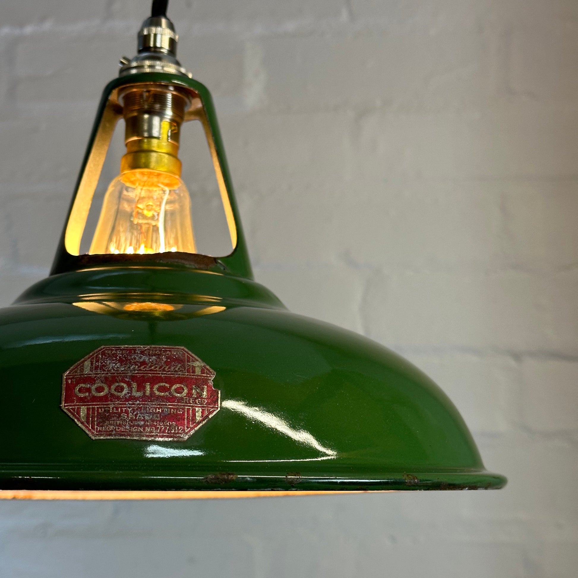 Geniune Green Solid Coolicon 1932 Lamp Shade Pendant Set Light 11 Inch | Ceiling Dining Room | Kitchen Table | Vintage Filament Bulb