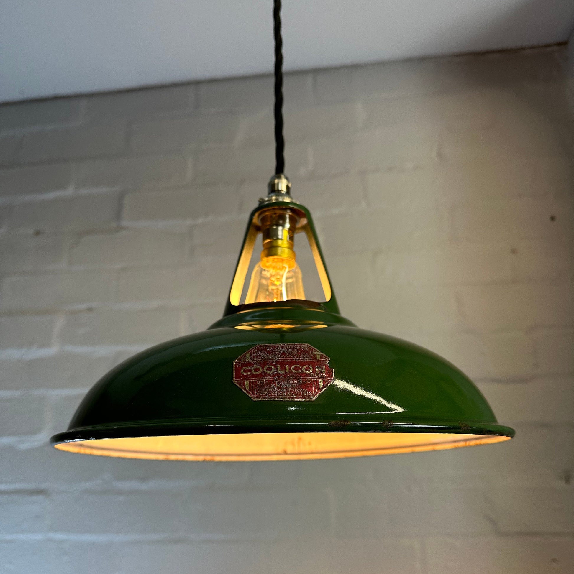 Geniune Green Solid Coolicon 1932 Lamp Shade Pendant Set Light 11 Inch | Ceiling Dining Room | Kitchen Table | Vintage Filament Bulb