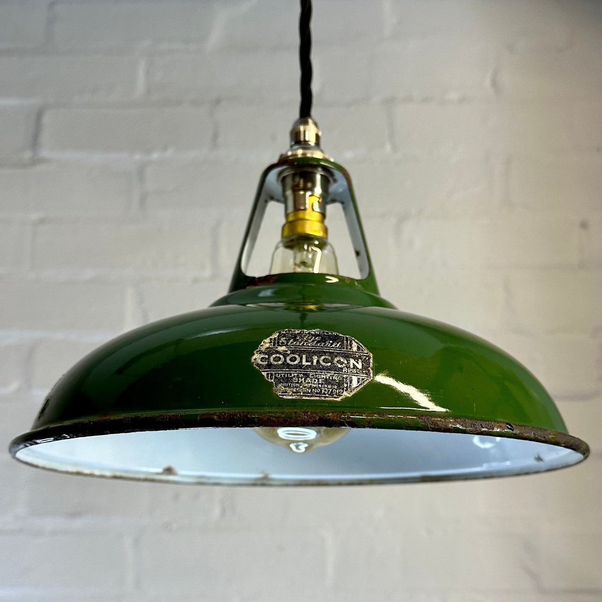 Geniune Green Solid Coolicon 1932 Lamp Shade Pendant Set Light 11 Inch | Ceiling Dining Room | Kitchen Table | Vintage Filament Bulb