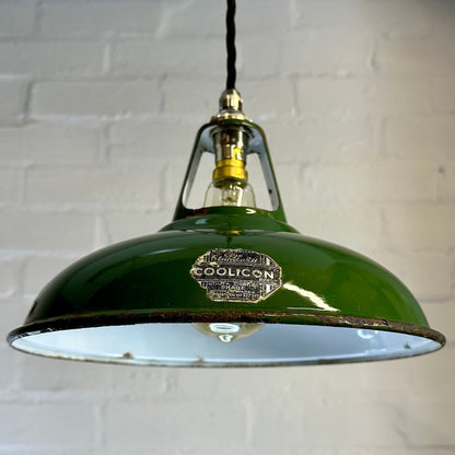 Geniune Green Solid Coolicon 1932 Lamp Shade Pendant Set Light 11 Inch | Ceiling Dining Room | Kitchen Table | Vintage Filament Bulb