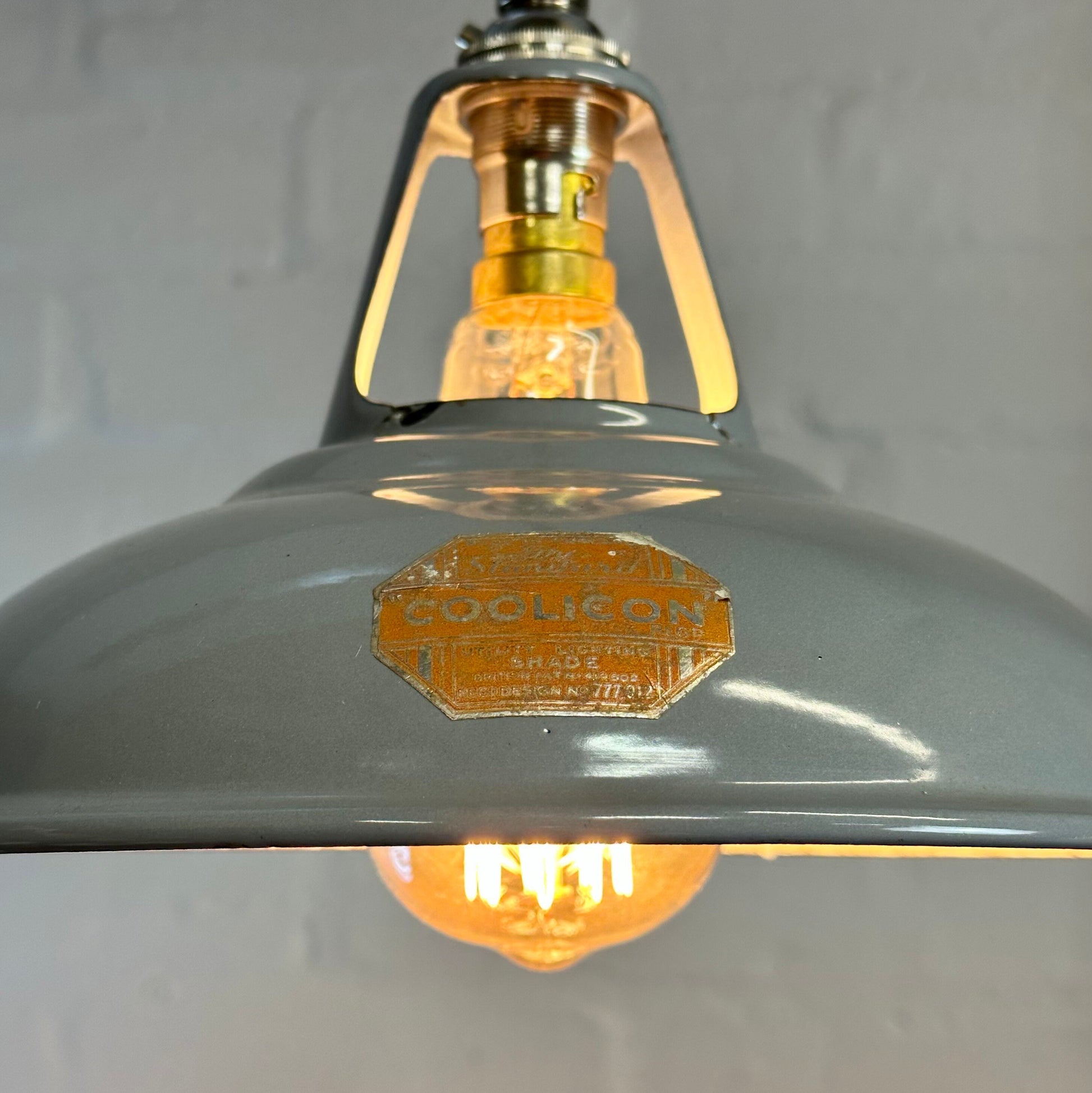Geniune Grey Solid Coolicon 1932 Shade Pendant Set Light | Ceiling Dining Room | Antique Restored | Kitchen Table | Vintage Bulb 9  Inch