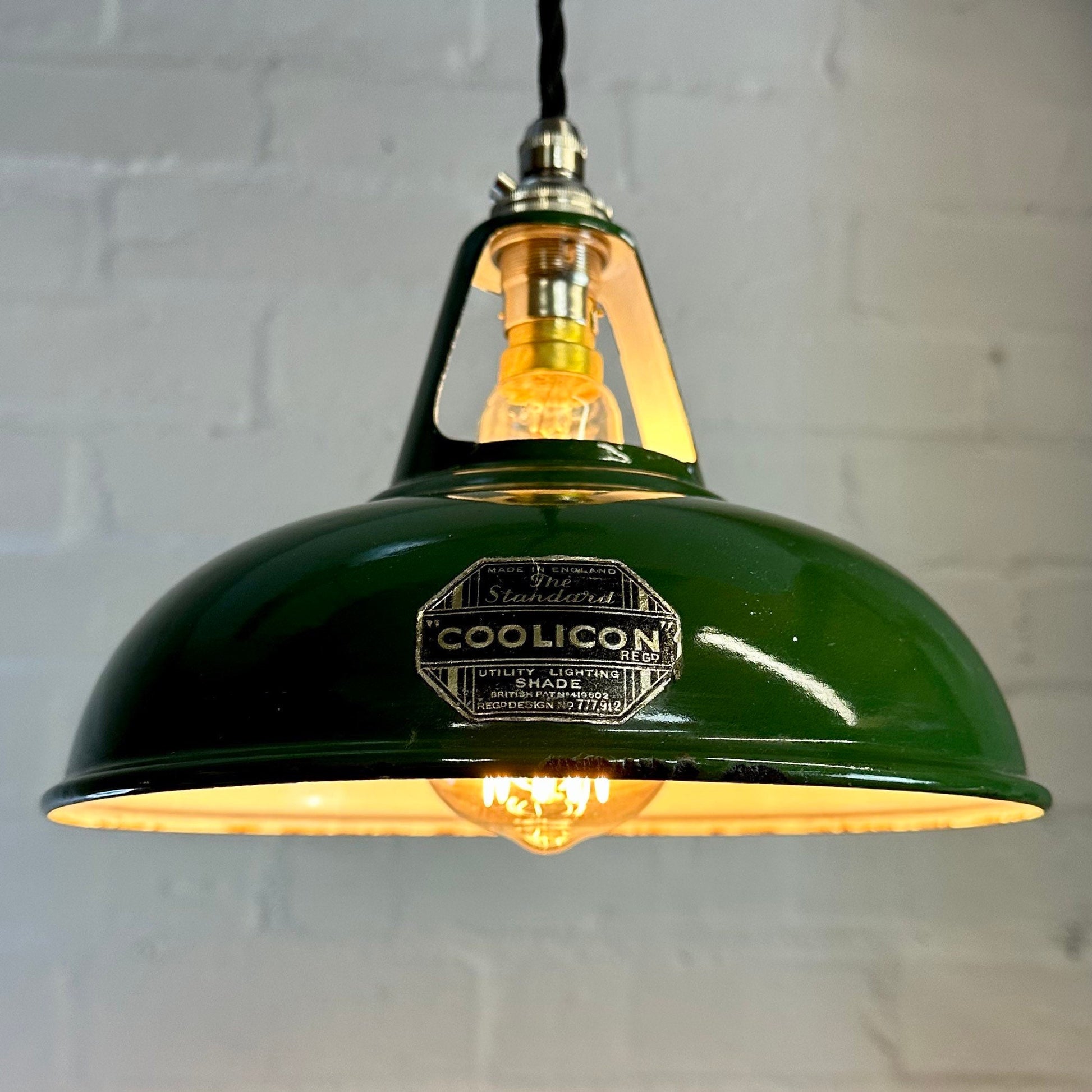 Geniune Green Solid Coolicon 1932 Shade Pendant Set Light | Ceiling Dining Room | Antique Restored | Kitchen Table | Vintage Filament Bulb