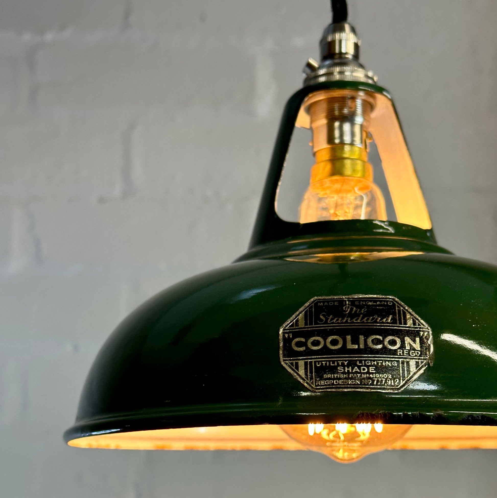 Geniune Green Solid Coolicon 1932 Shade Pendant Set Light | Ceiling Dining Room | Antique Restored | Kitchen Table | Vintage Filament Bulb