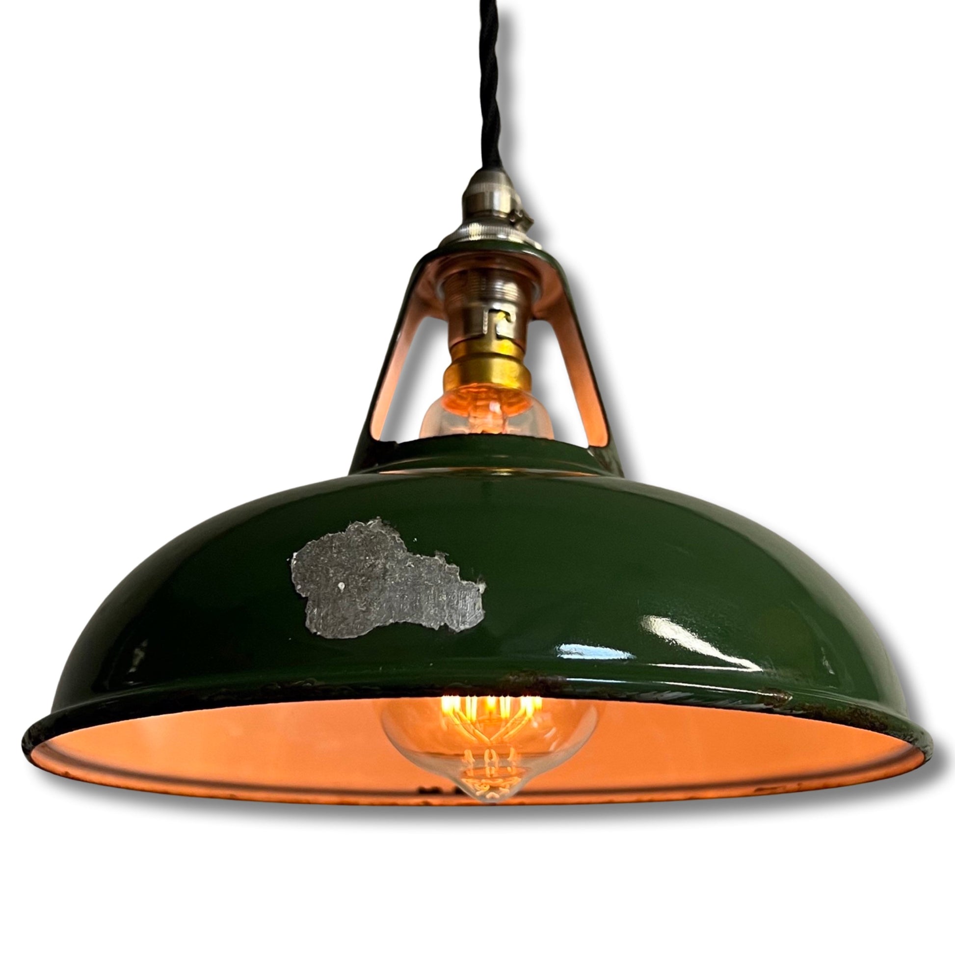 Geniune Green Solid Coolicon 1932 Shade Pendant Set Light | Ceiling Dining Room | Antique Restored | Kitchen Table | Vintage Filament Bulb
