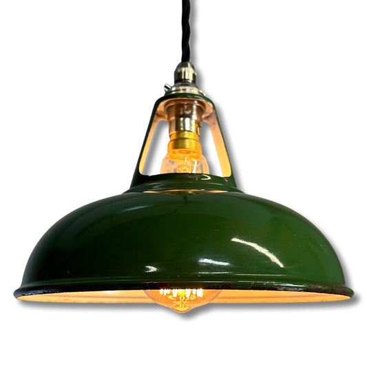 Geniune Green Solid Coolicon 1932 Shade Pendant Set Light | Ceiling Dining Room | Antique Restored | Kitchen Table | Vintage Filament Bulb