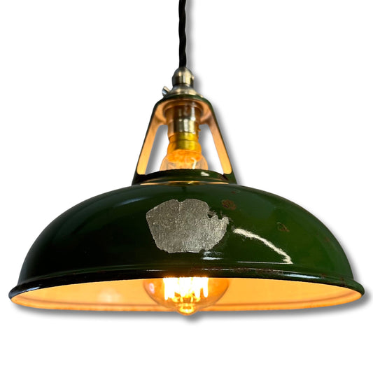 Geniune Green Solid Coolicon 1932 Shade Pendant Set Light | Ceiling Dining Room | Antique Restored | Kitchen Table | Vintage Filament Bulb