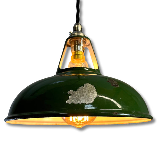 Geniune Green Solid Coolicon 1932 Shade Pendant Set Light | Ceiling Dining Room | Antique Restored | Kitchen Table | Vintage Filament Bulb