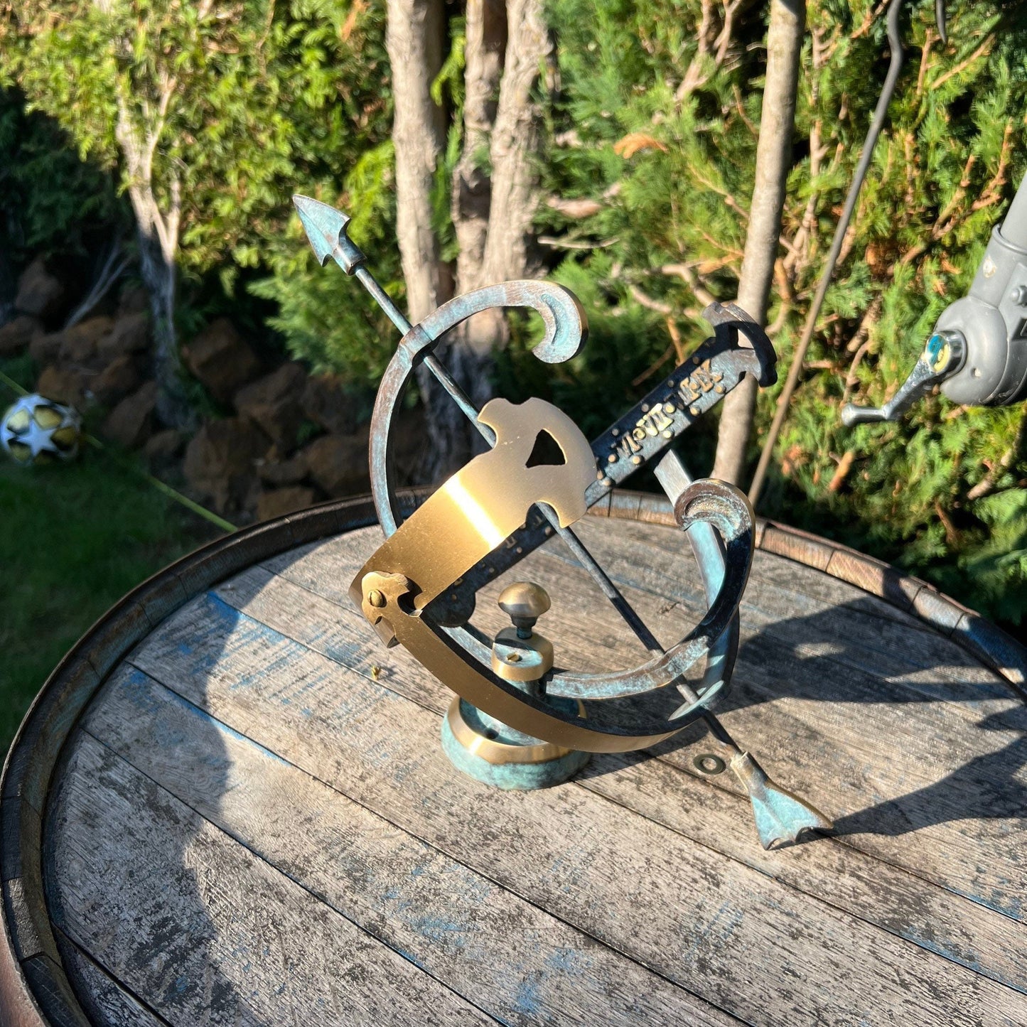 Armillary Medium Sphere Sundial Solid Brass and Verdigris Patina Bronze Sculpture Sun Dial Watch Clock ~ Maxlume