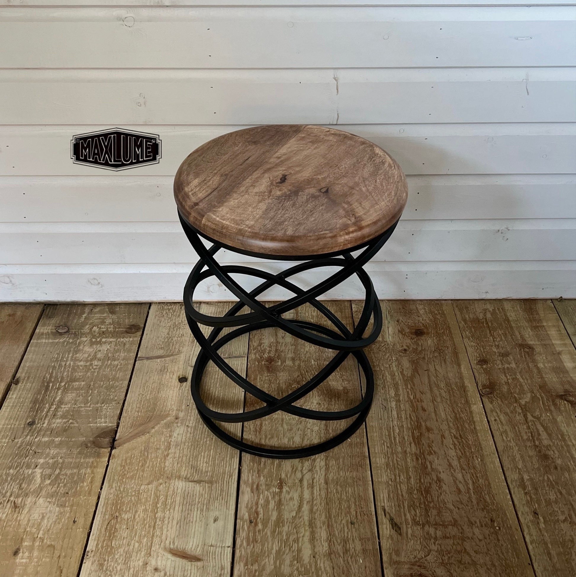 Maxlume - Rings Drum Side Coffee Table Industrial | Vintage Style | Plant Floor Stand Sofa End Retro Solid Wood Metal