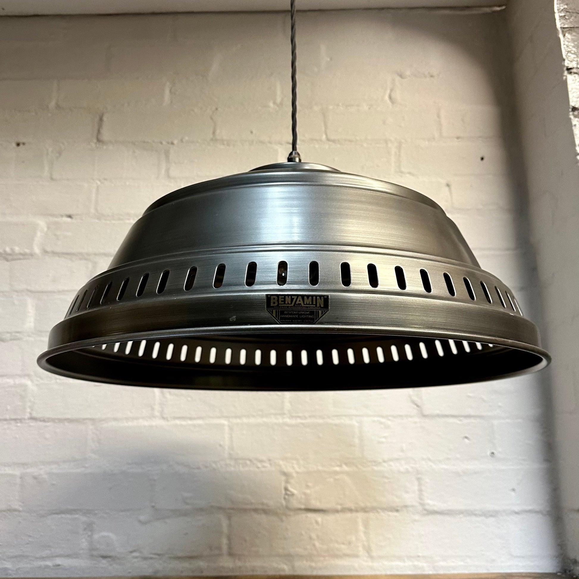 Drayton ~ Pewter Industrial factory shade light ceiling dining room kitchen table vintage edison filament lamps pendant 20 Inch