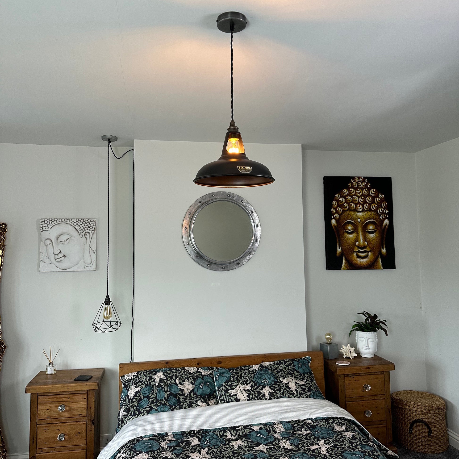 Cawston ~ Matt Black Solid Shade Slotted Design Pendant Set Light | Ceiling Dining Room | Kitchen Table | Vintage Filament Bulb 11 Inch