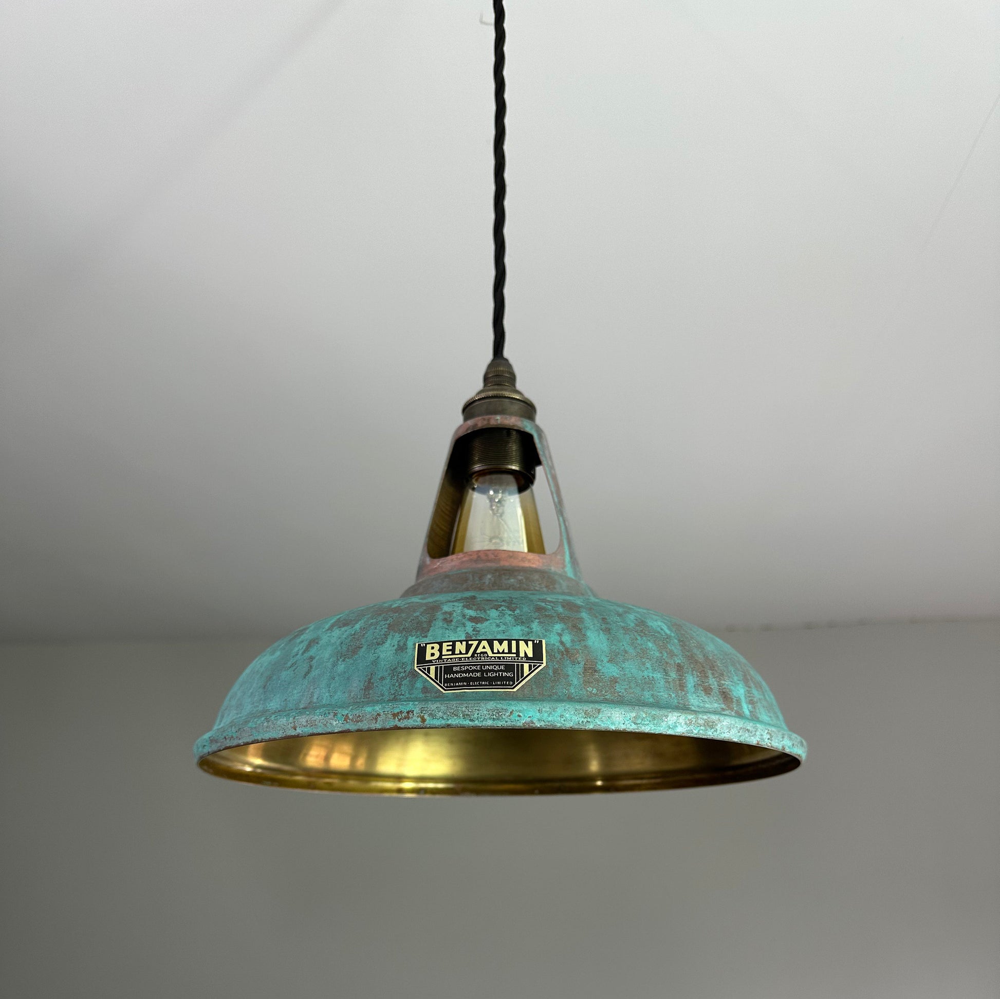Cawston ~ Solid Brass Verdigris Patina Lampshade Pendant Ceiling Light ~ 11 Inch