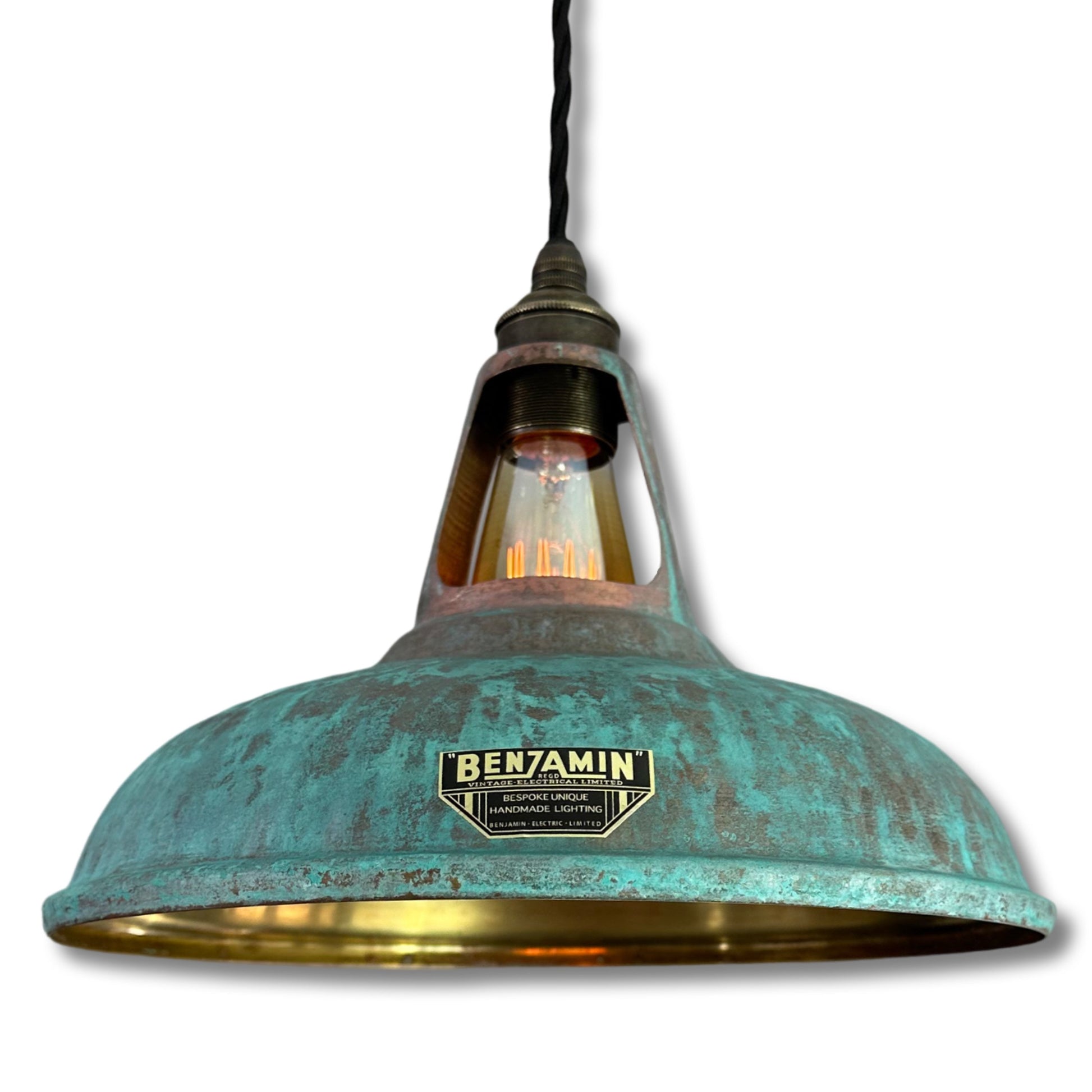 Cawston ~ Solid Brass Verdigris Patina Lampshade Pendant Ceiling Light ~ 11 Inch