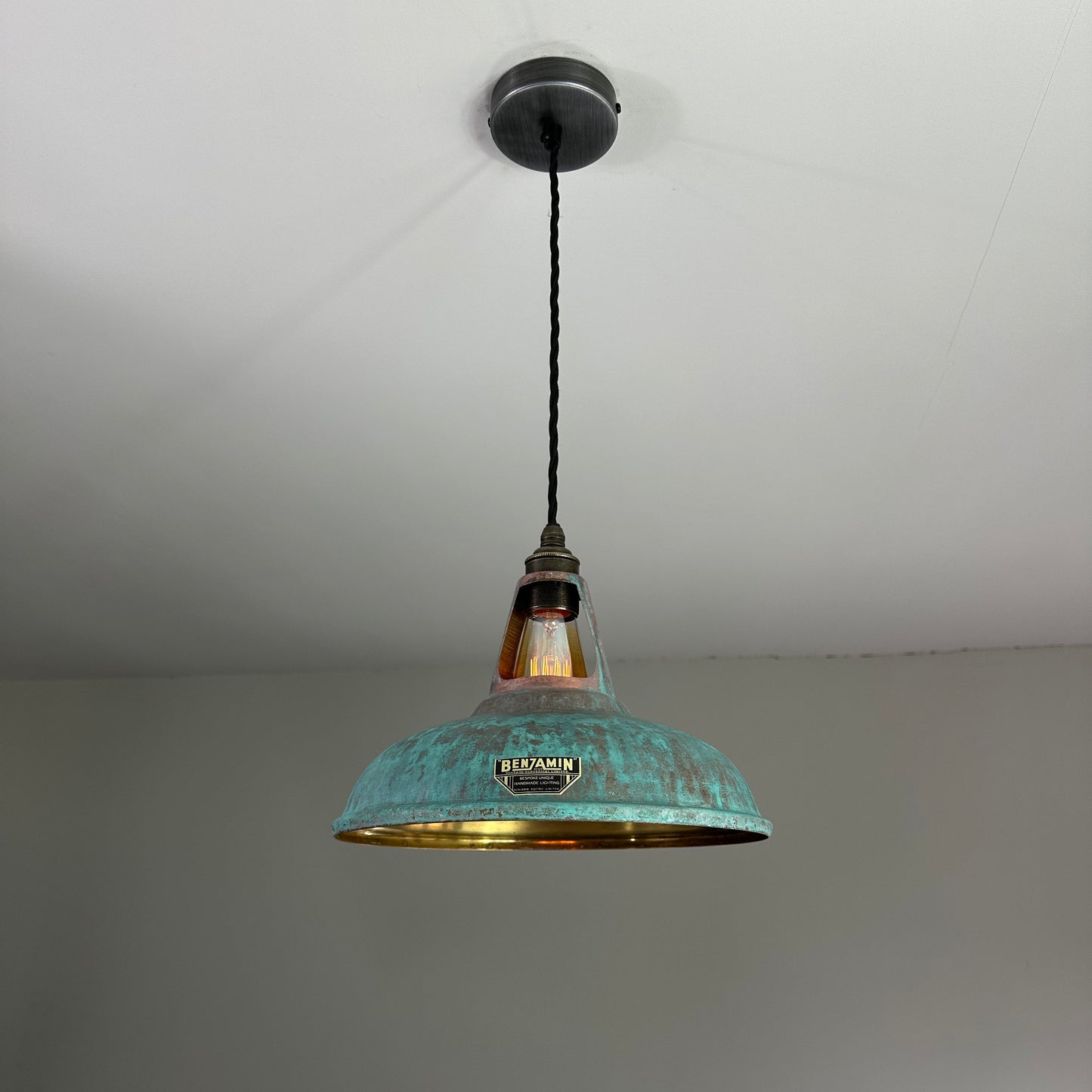 Cawston ~ Solid Brass Verdigris Patina Lampshade Pendant Ceiling Light ~ 11 Inch