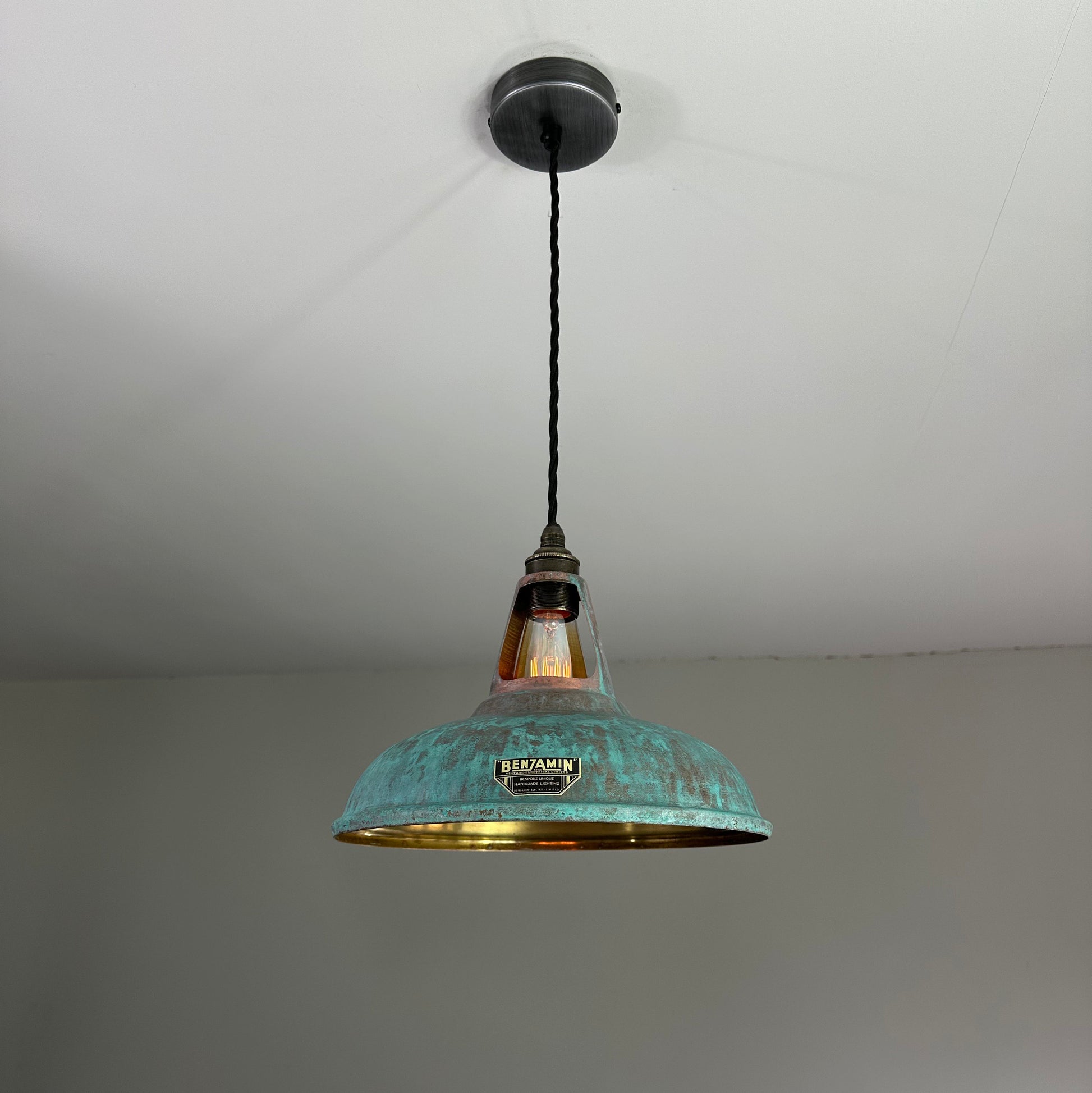 Cawston ~ Solid Brass Verdigris Patina Lampshade Pendant Ceiling Light ~ 11 Inch