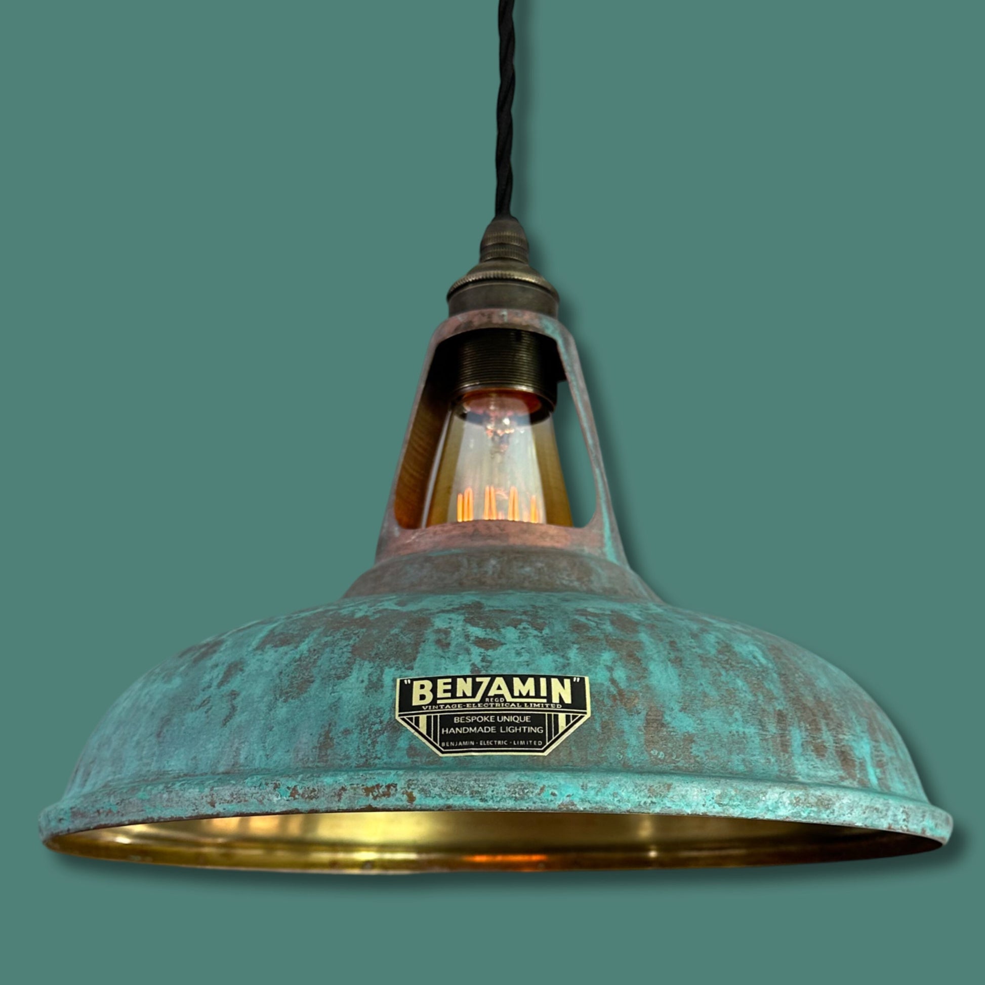 Cawston ~ Solid Brass Verdigris Patina Lampshade Pendant Ceiling Light ~ 11 Inch