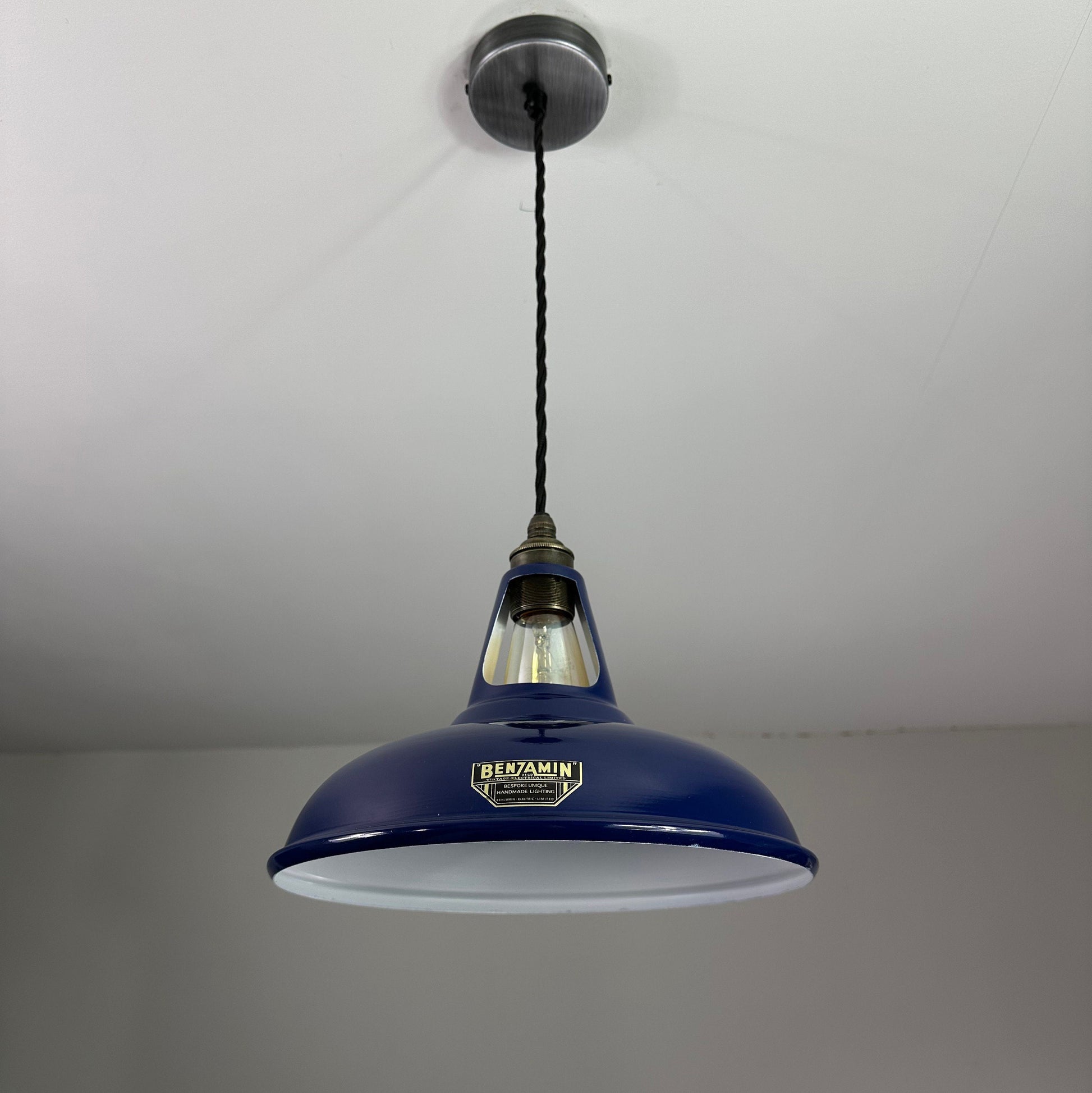 Cawston ~ Navy Blue Solid Shade Slotted Design Pendant Set Light | Ceiling Dining Room | Kitchen Table | Vintage Filament Bulb 11 Inch