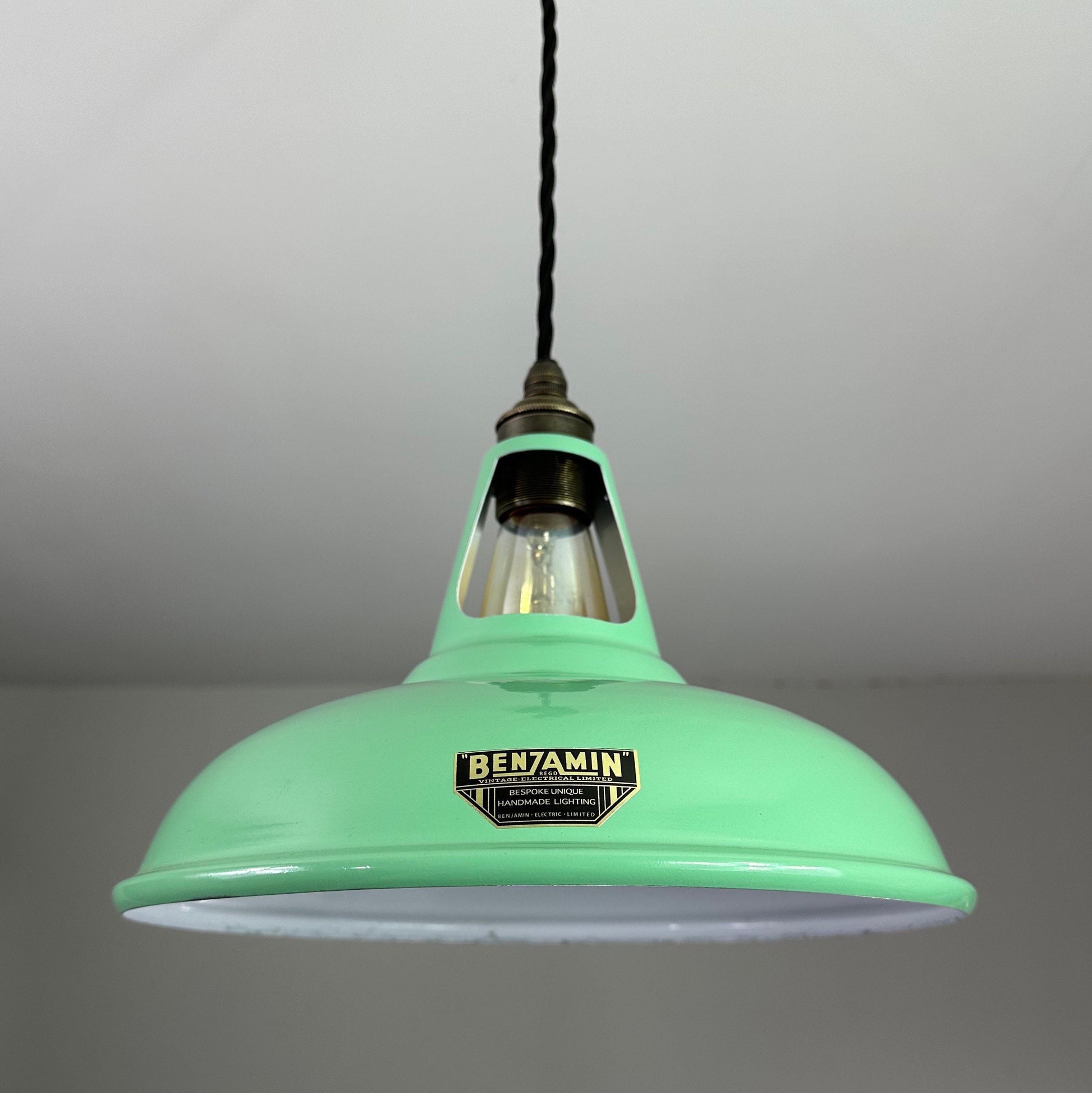 Cawston ~ Fresh Green Solid Shade Slotted Design Pendant Set Light | Ceiling Dining Room | Kitchen Table | Vintage Filament Bulb 11 Inch