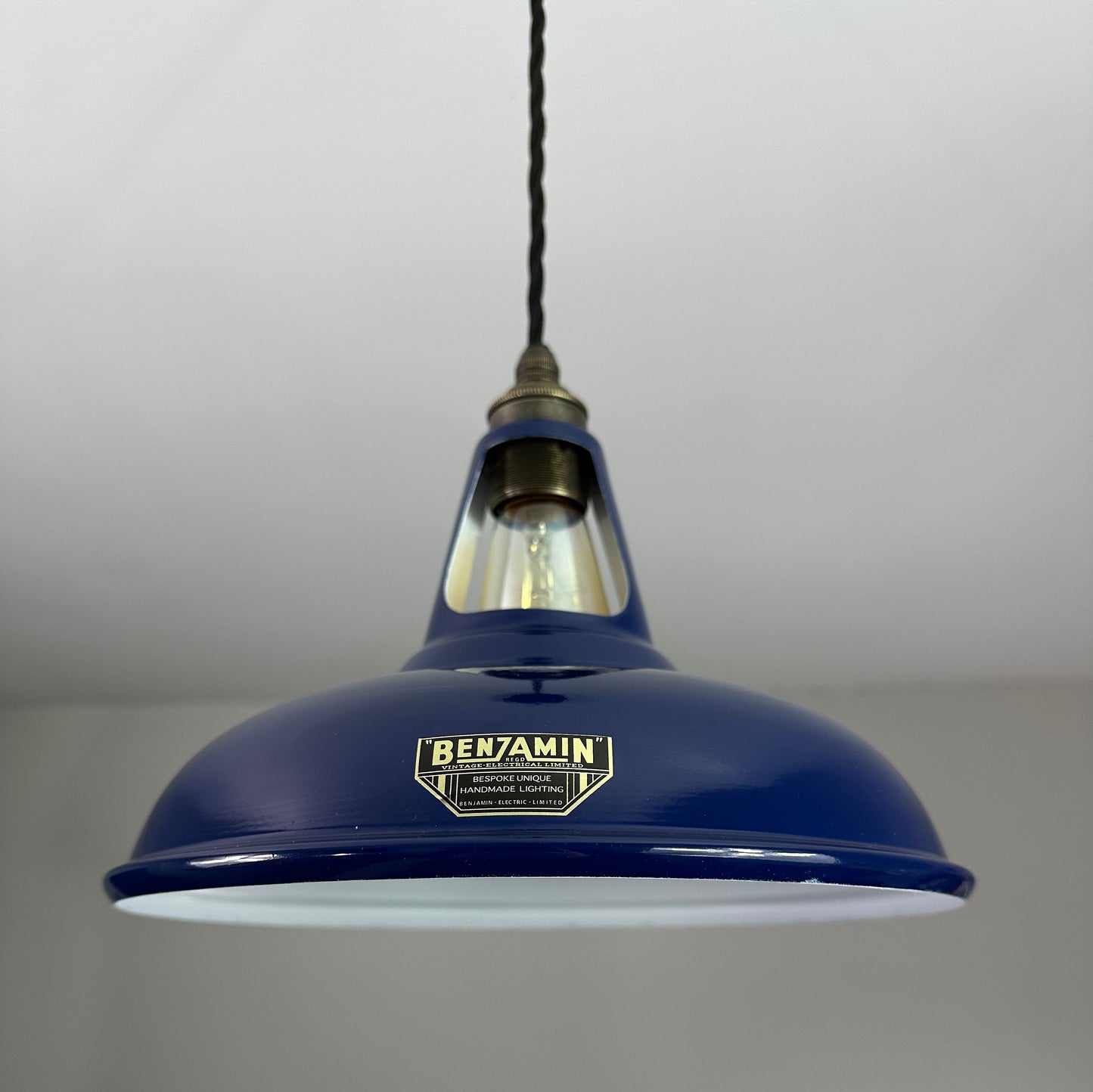 Cawston ~ *Worn* Blue Solid Shade Slotted Design Pendant Set Light | Ceiling Dining Room | Kitchen Table | Vintage Bulb