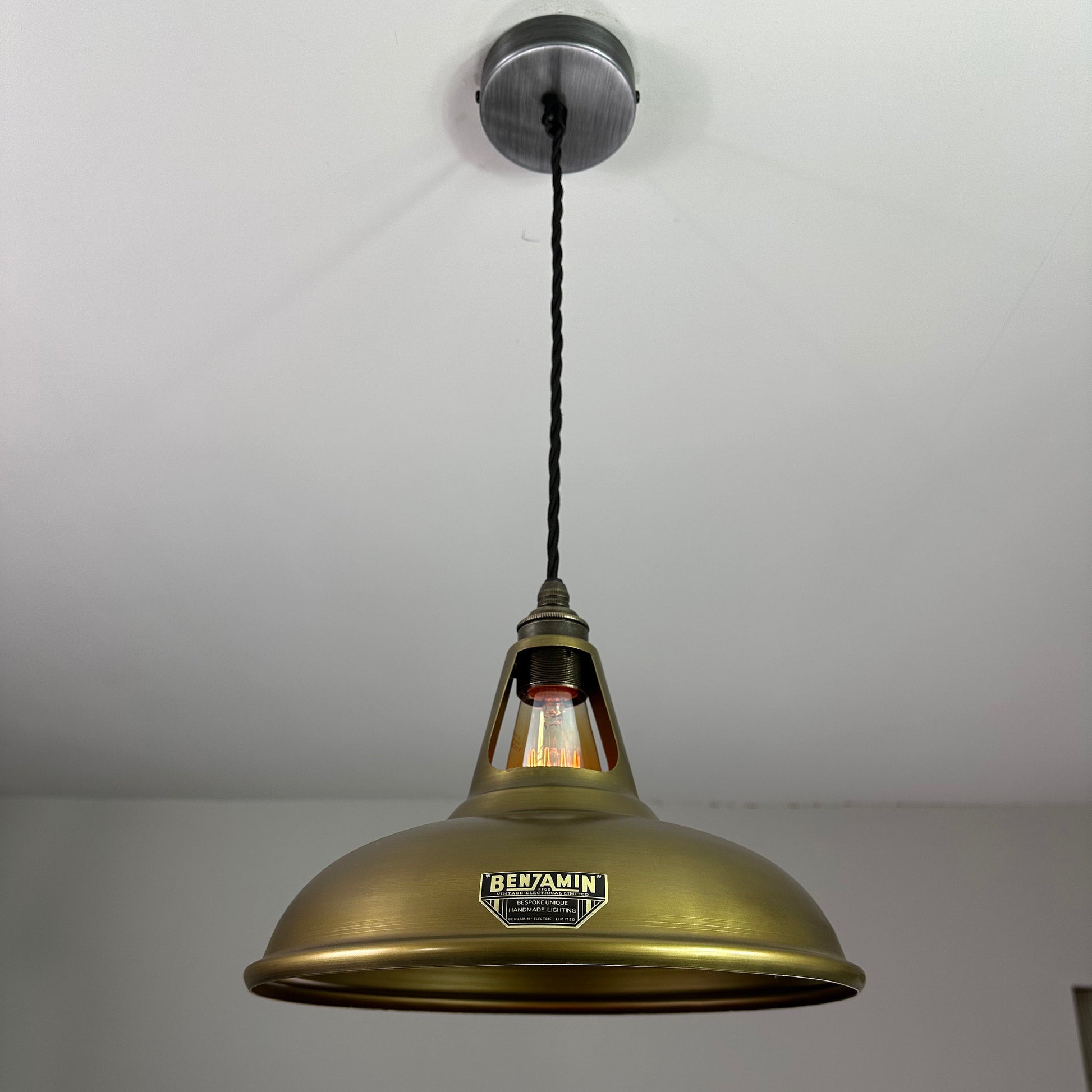 Cawston ~ Antique Brass Lampshade Pendant Ceiling Light ~ 11 Inch