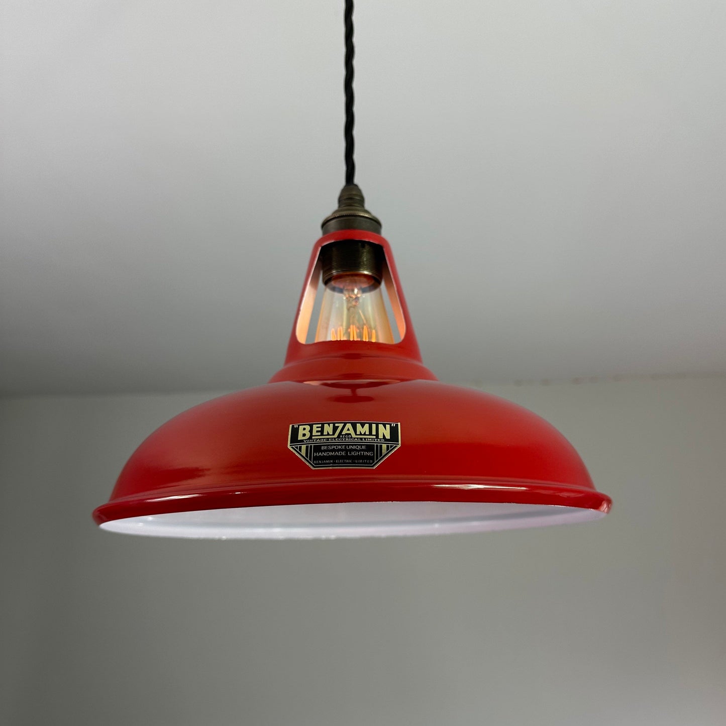 Cawston ~ Red Solid Shade Slotted Design Pendant Set Light | Ceiling Dining Room | Kitchen Table | Vintage Filament Bulb 11 Inch