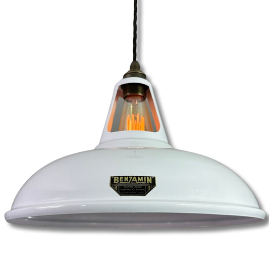 Cawston XL ~ Gloss White Solid Shade Slotted Design Pendant Set Light | Ceiling Dining Room | Kitchen Table | Vintage Filament Bulb 14 Inch