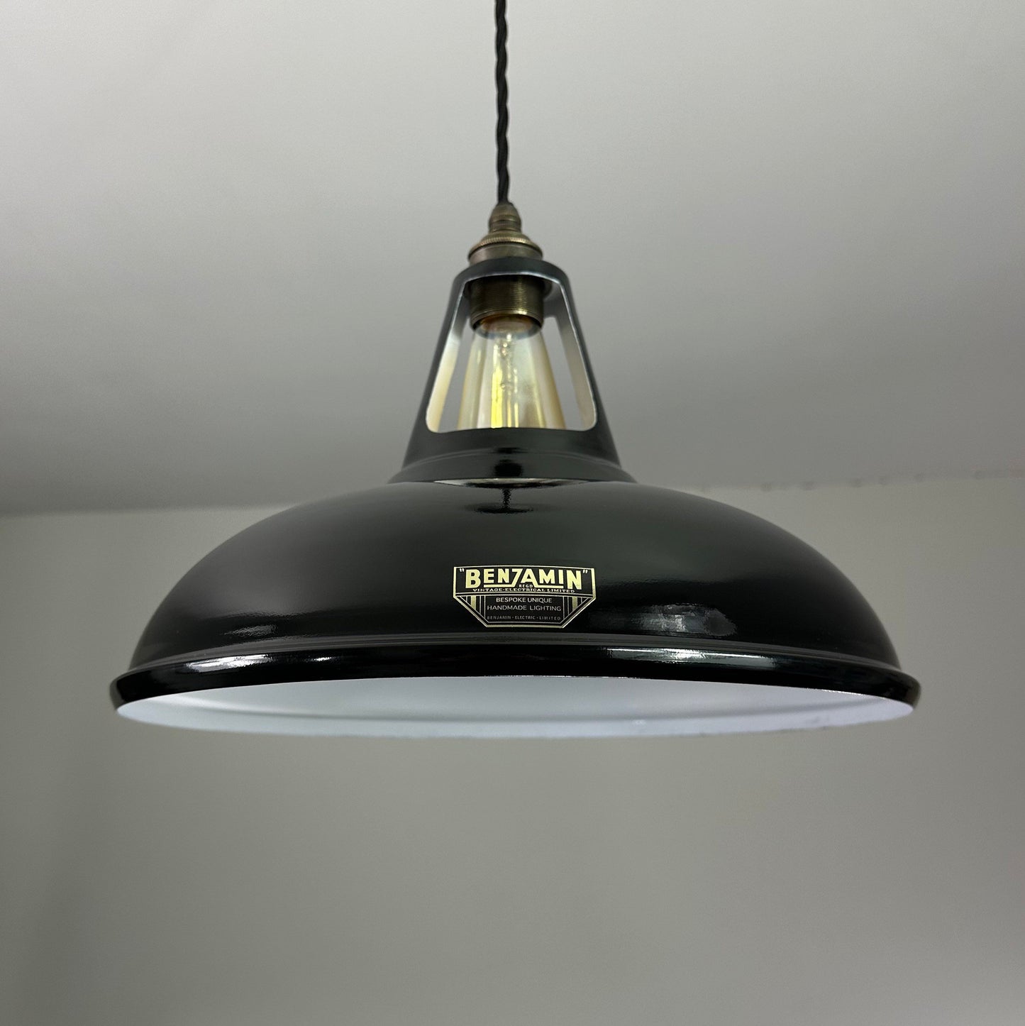 Cawston XL ~ Midnight Black Solid Shade Slotted Design Pendant Set Light | Ceiling Dining Room | Kitchen Table | Vintage Bulb 14 Inch