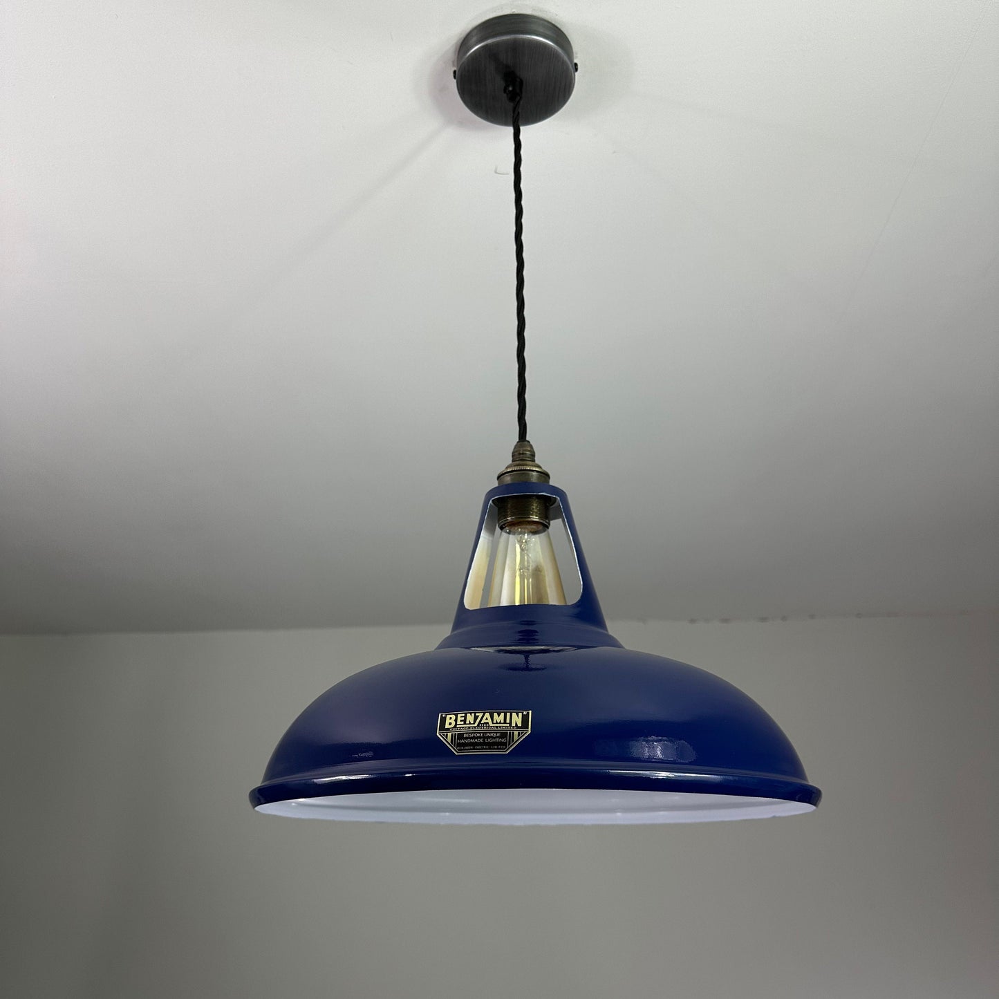 Cawston XL ~ Blue Solid Shade Slotted Design Pendant Set Light | Ceiling Dining Room | Kitchen Table | Vintage Filament Bulb 14 Inch