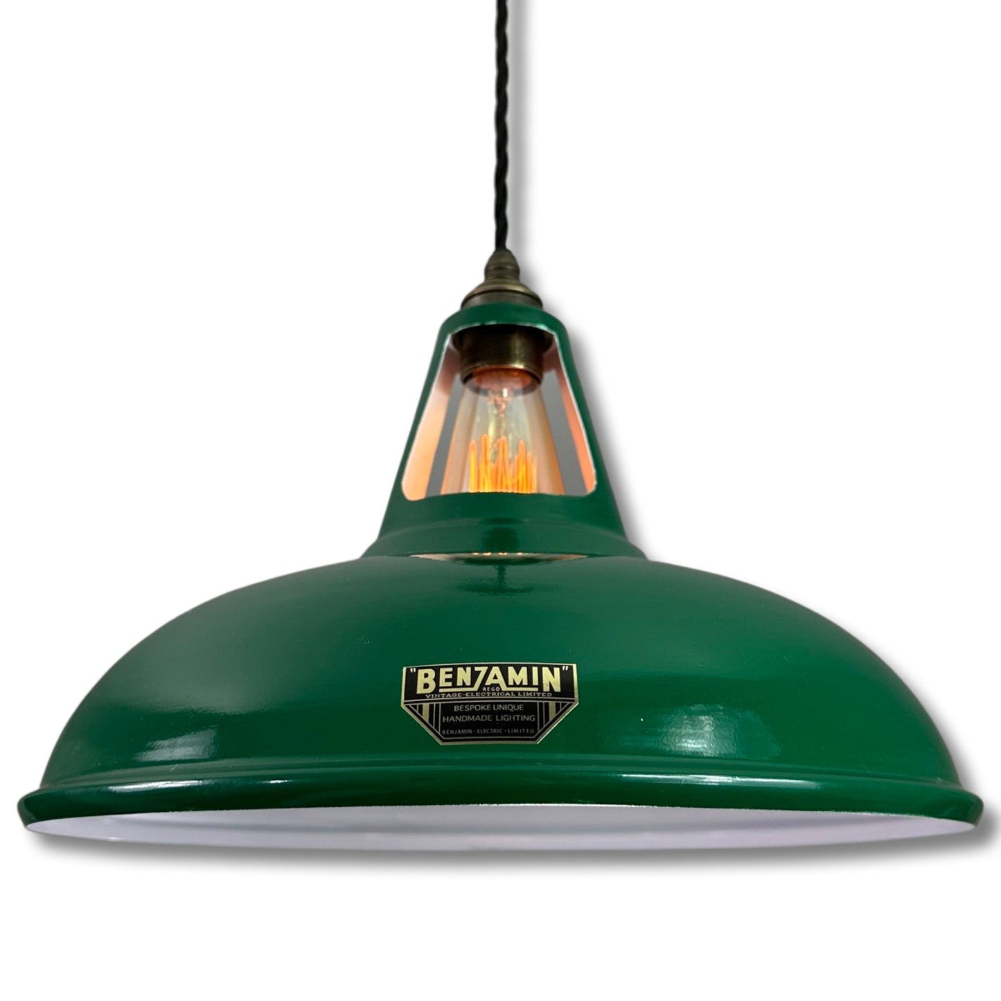 Cawston XL ~ Racing Green Solid Shade Slot Design Pendant Set Light | Ceiling Dining Room | Kitchen Table | Vintage Filament Bulb | 14 Inch