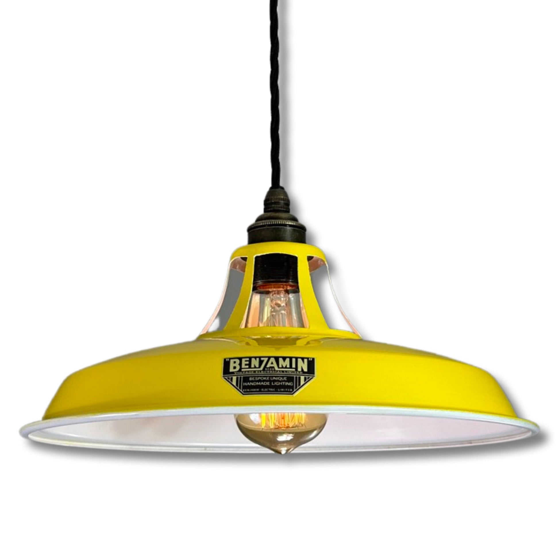 Bramerton ~ Summer Yellow Benflux Industrial Shade 1926 Design Pendant Set Light | Ceiling Dining Room | Kitchen Table | Vintage