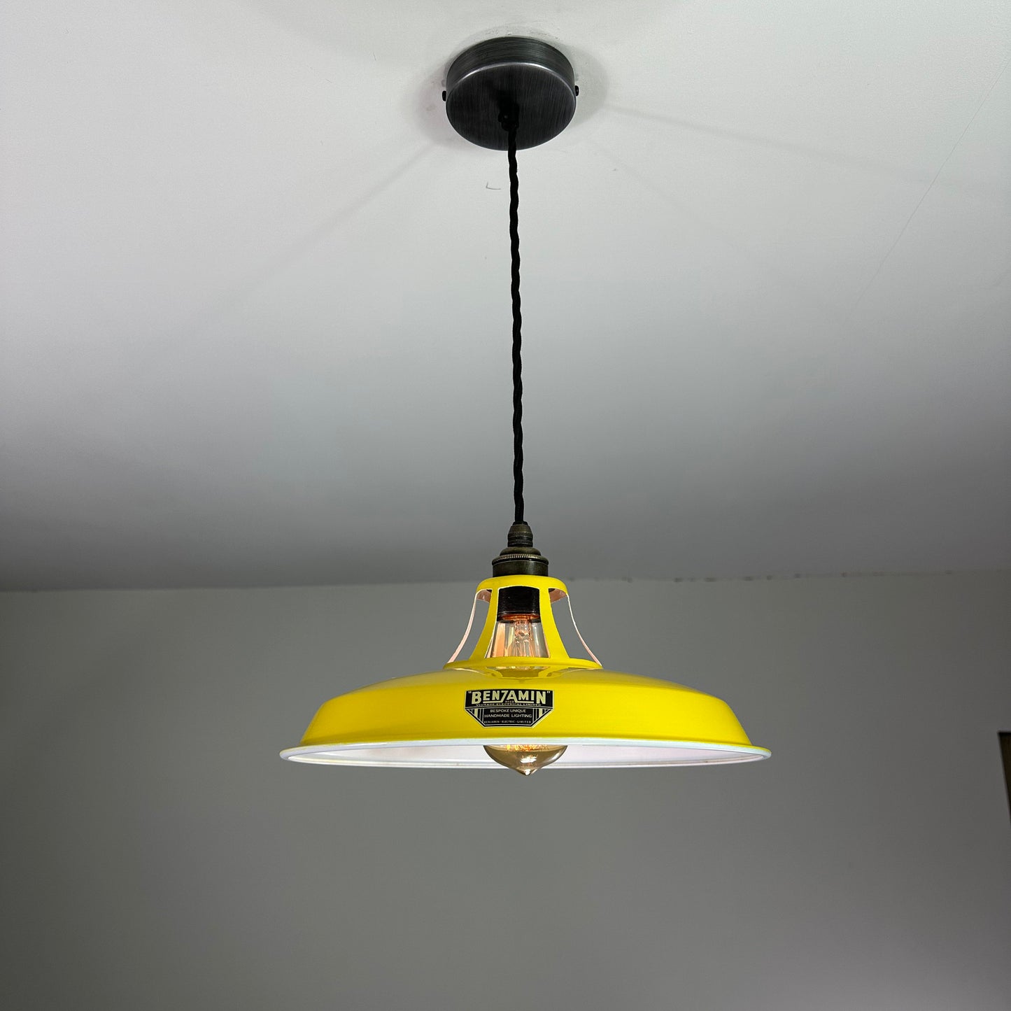 Bramerton ~ Summer Yellow Benflux Industrial Shade 1926 Design Pendant Set Light | Ceiling Dining Room | Kitchen Table | Vintage