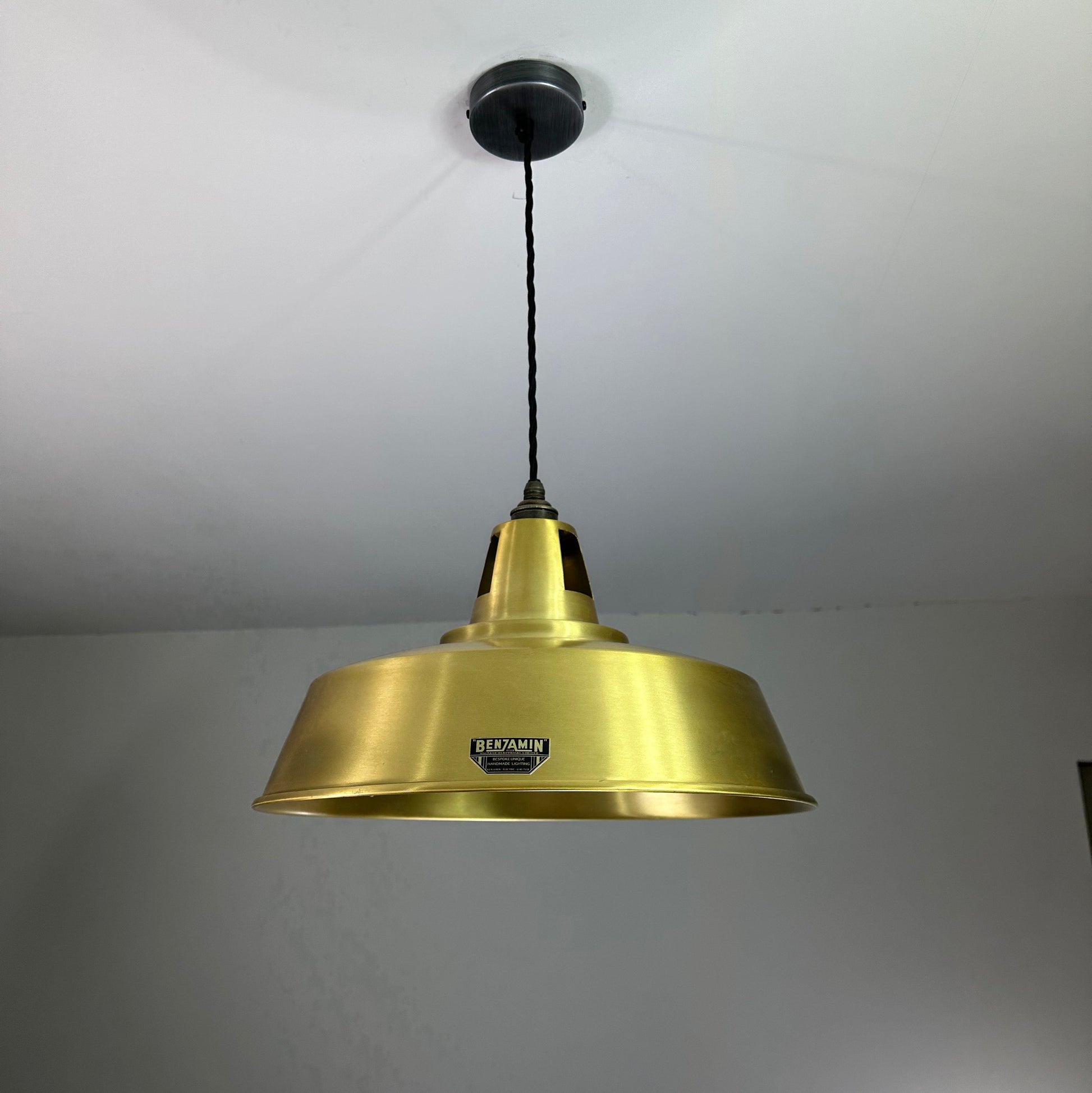 Wolferton XL ~ Brushed Brass Lampshade Coolie Design Pendant Ceiling Light ~ 15.5 Inch