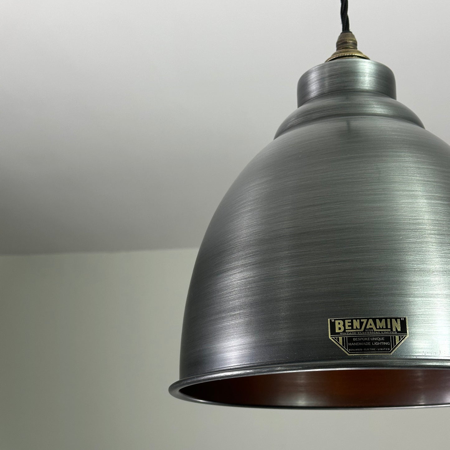 Brooke ~ Pewter Industrial Shade Pendant Set Light | Ceiling Dining Room | Kitchen Table | Vintage 1 x Edison Filament Bulb 11 Inch