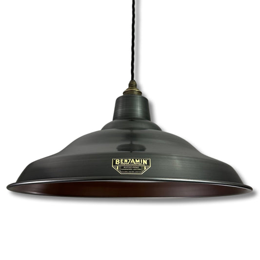Bawsey ~ Pewter Industrial factory shade light ceiling dining room kitchen table vintage edison filament lamps pendant 16 Inch