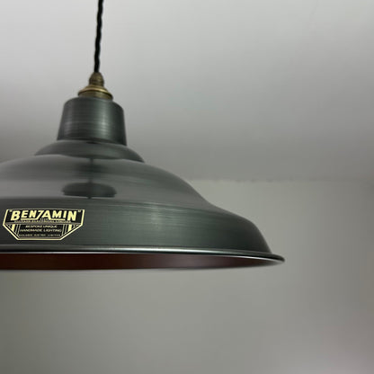 Bawsey ~ Pewter Industrial factory shade light ceiling dining room kitchen table vintage edison filament lamps pendant 16 Inch