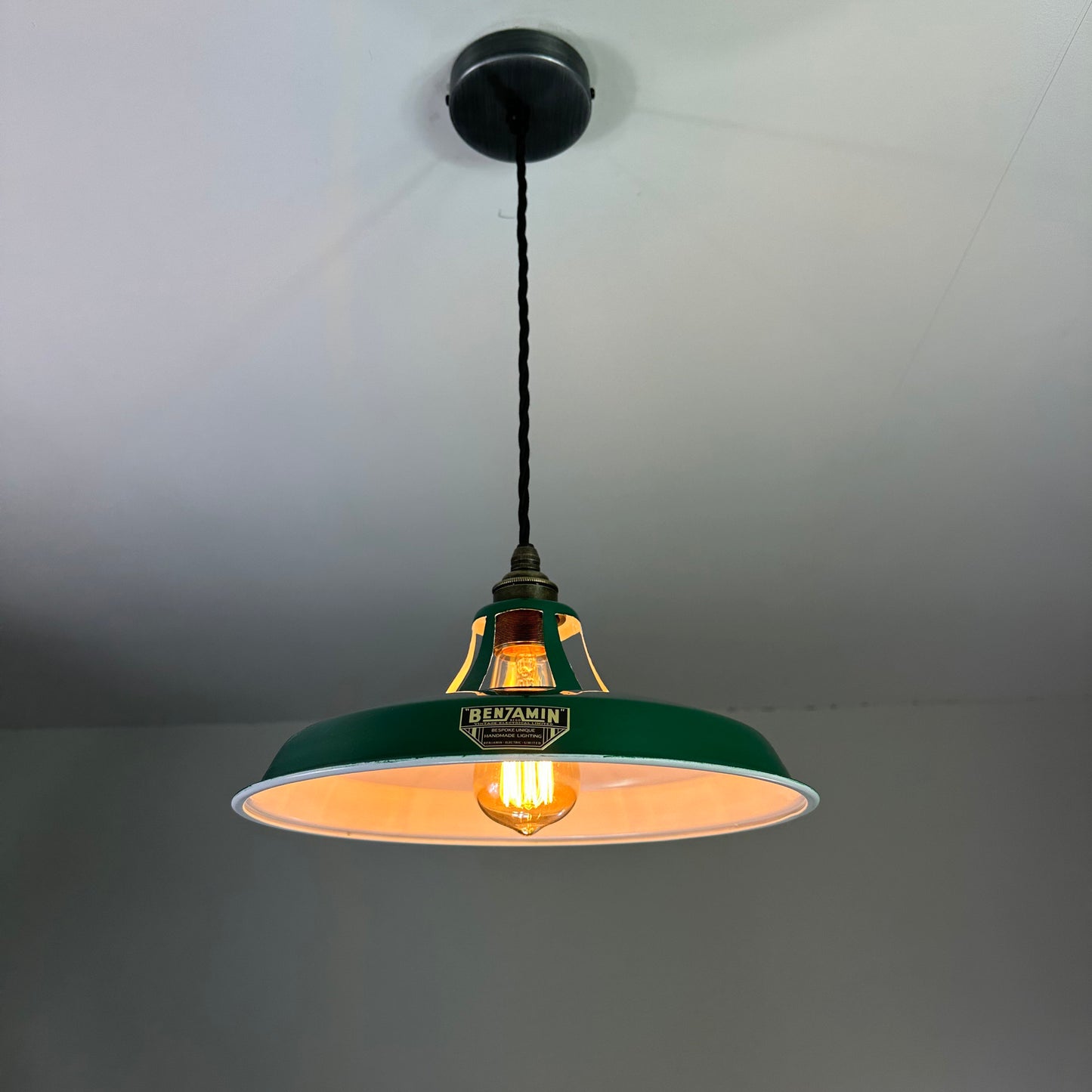 Bramerton ~ Racing Green Benflux Industrial Shade 1926 Design Pendant Set Light | Ceiling Dining Room | Kitchen Table | Vintage