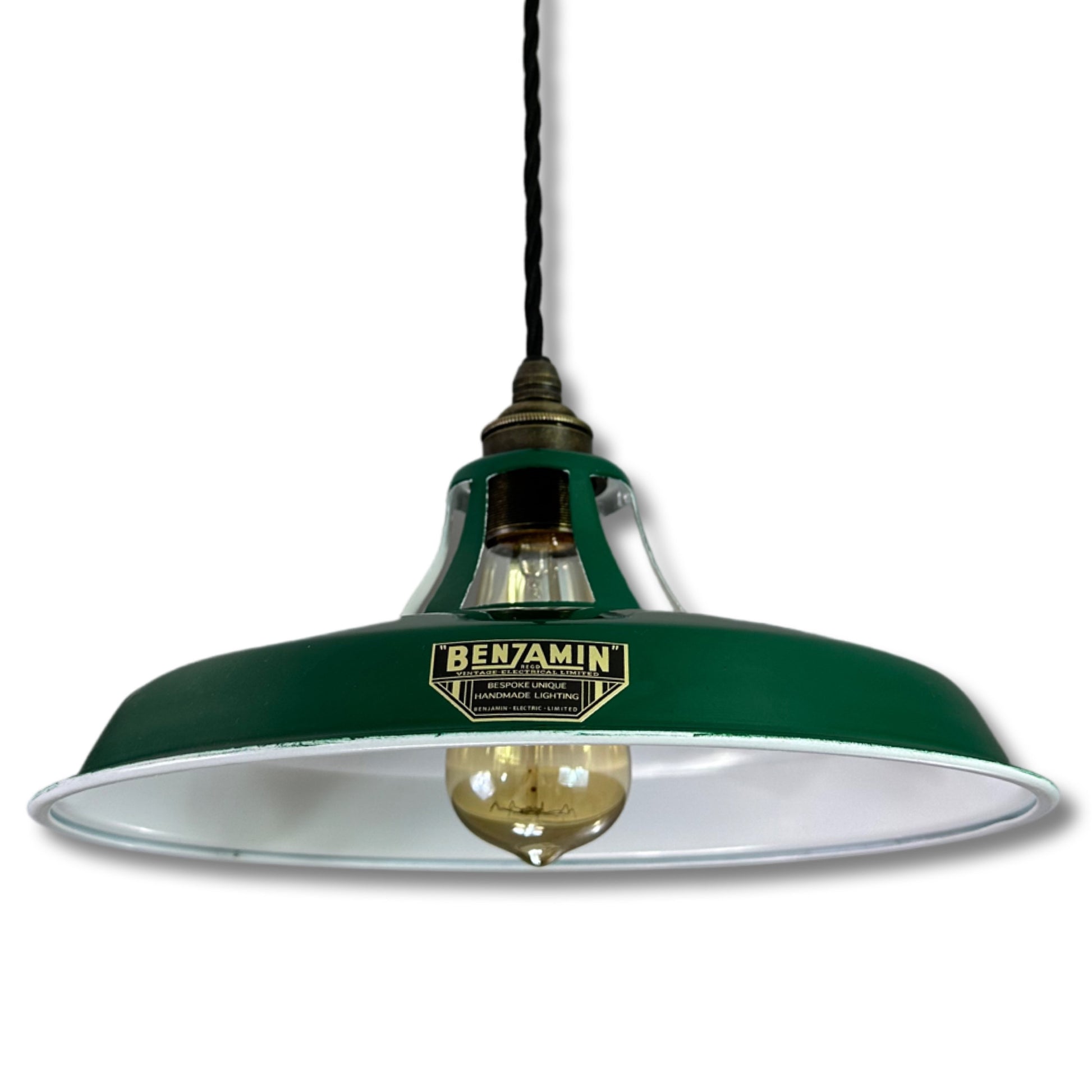 Bramerton ~ Racing Green Benflux Industrial Shade 1926 Design Pendant Set Light | Ceiling Dining Room | Kitchen Table | Vintage