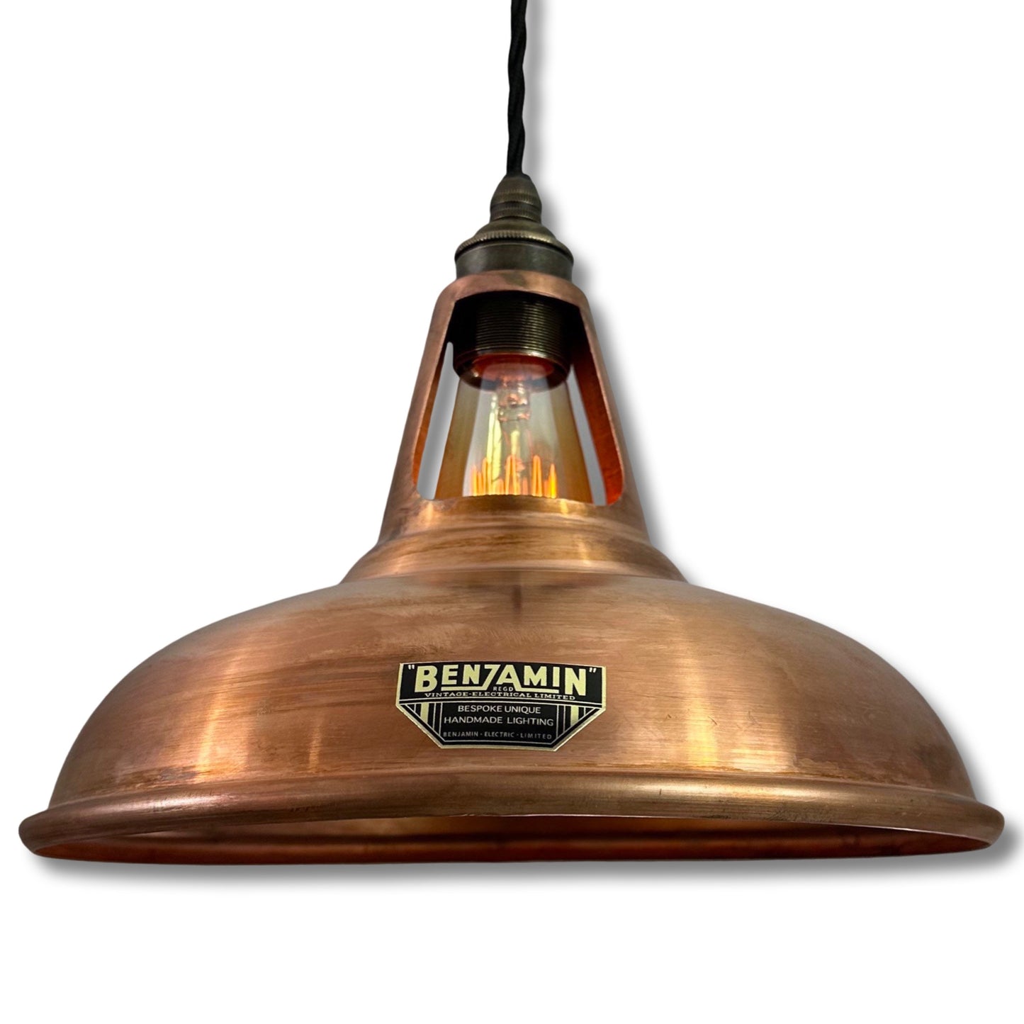 Cawston ~ Antique Copper Shade 1932 Design Pendant Set Light | Ceiling Dining Room | Kitchen Table | Vintage Filament Bulb | 11 Inch