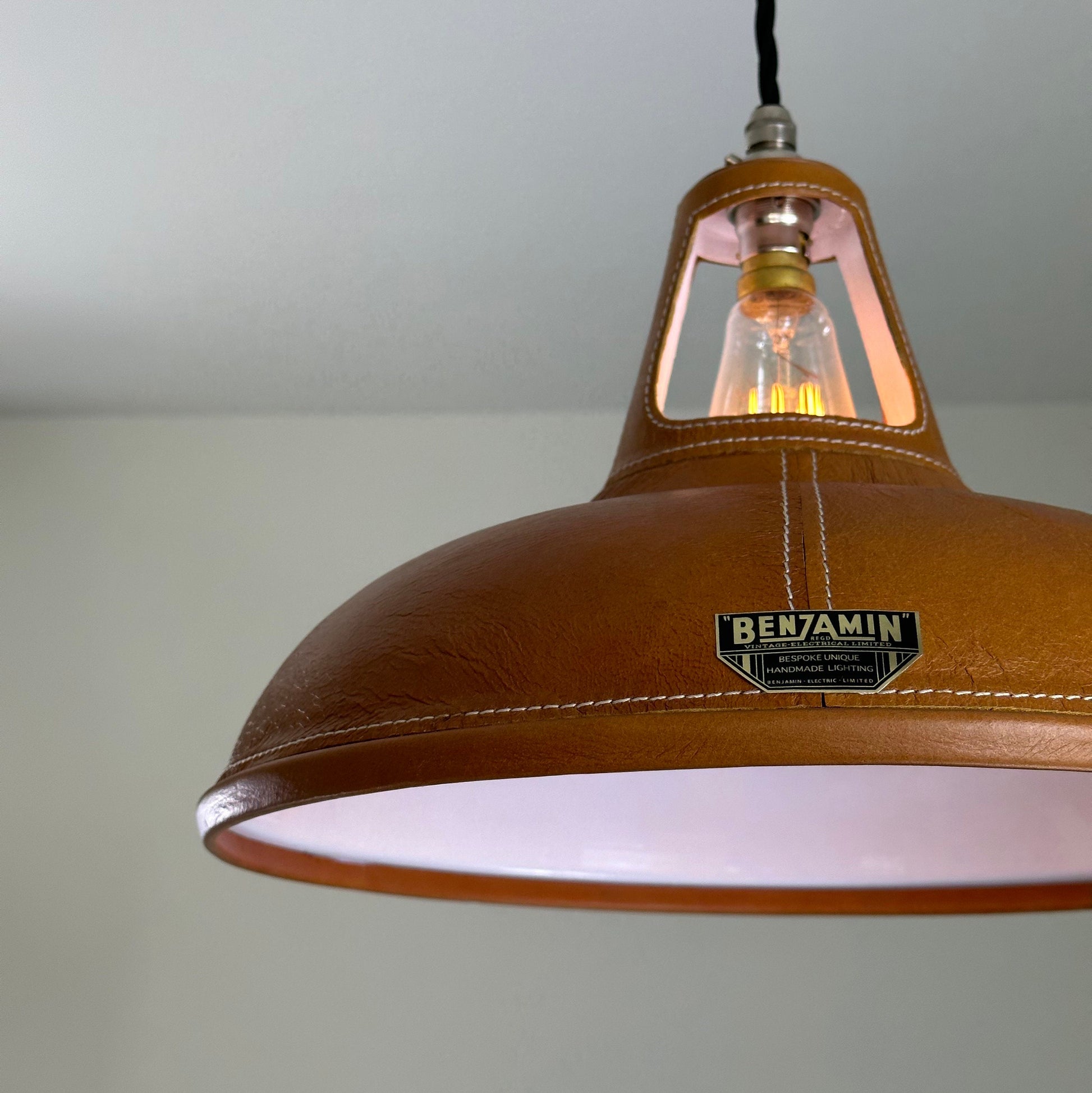 Cawston XL ~ Genuine Leather Solid Steel Lamp Shade 1932 Design Pendant Set Light | Ceiling Dining Room | Kitchen Table | Vintage | 14 Inch