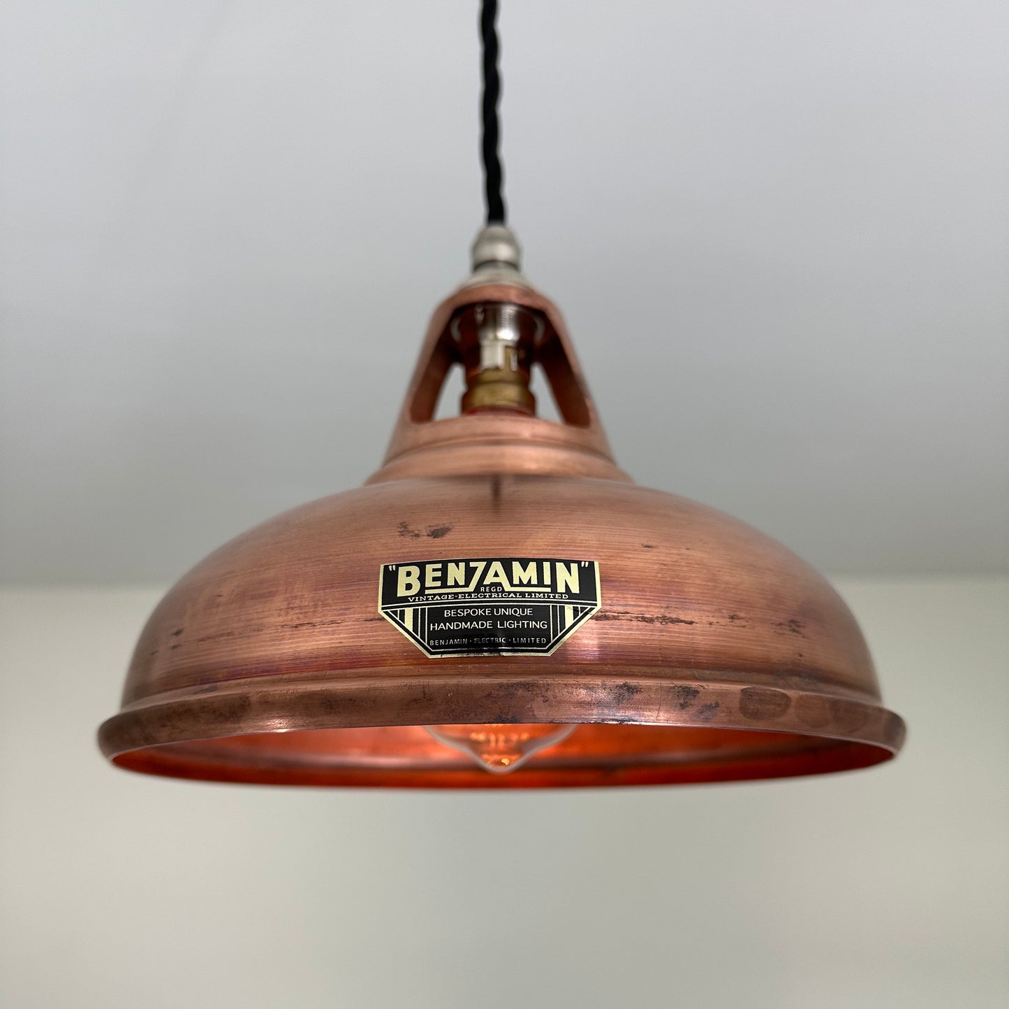 Cawston Small ~ Antique Copper Lampshade Slotted Design Pendant Ceiling Light ~ 9 Inch