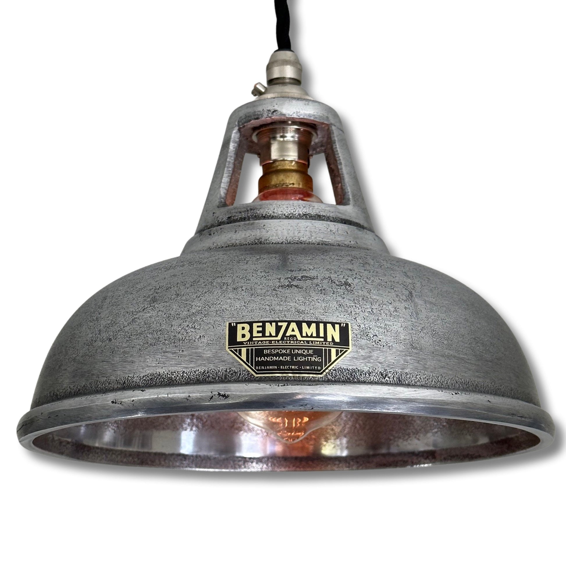 Cawston Small ~ Cast Solid Shade 1932 Design Pendant Set Light | Ceiling Dining Room | Kitchen Table | Vintage Industrial Pewter | 9 Inch