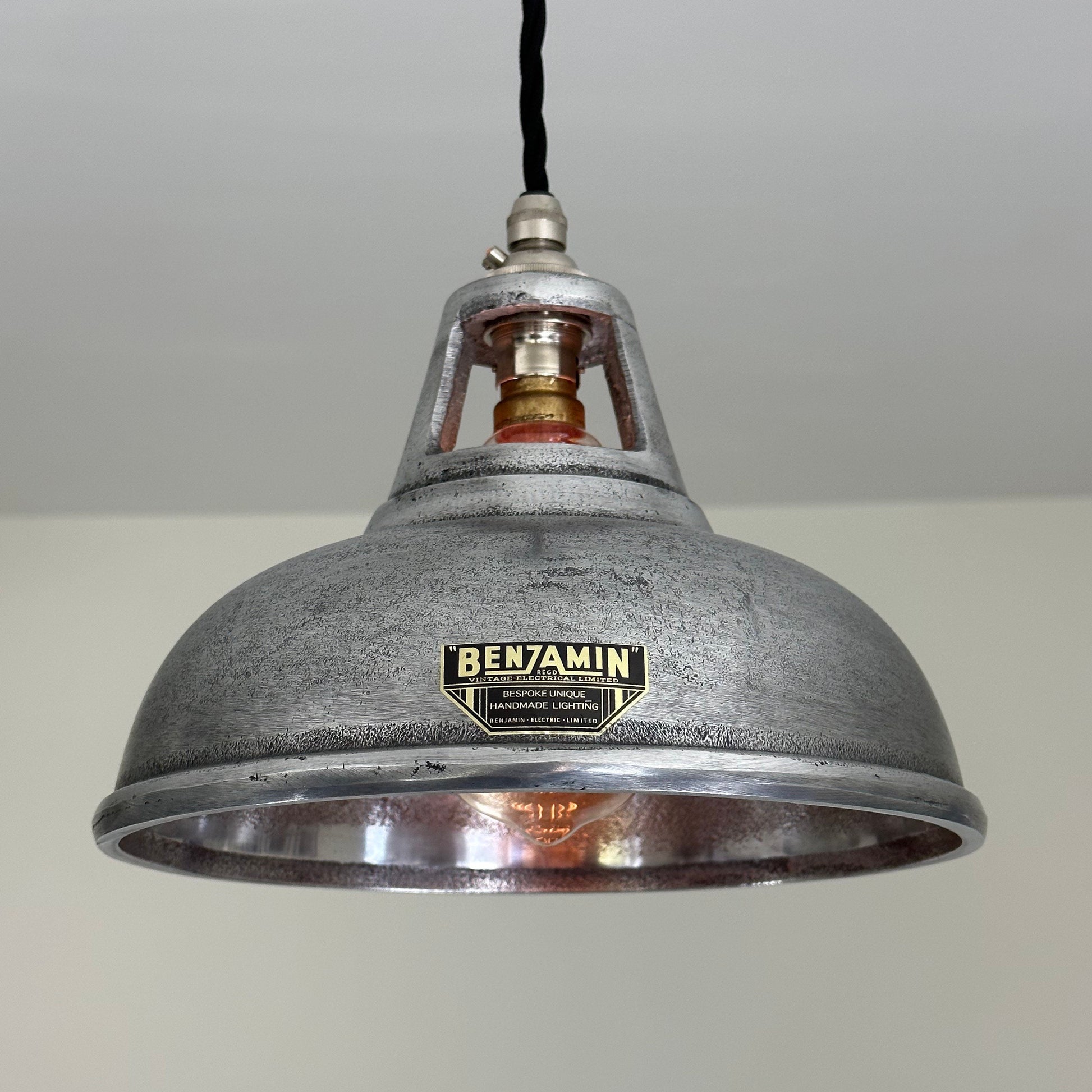 Cawston Small ~ Cast Solid Shade 1932 Design Pendant Set Light | Ceiling Dining Room | Kitchen Table | Vintage Industrial Pewter | 9 Inch