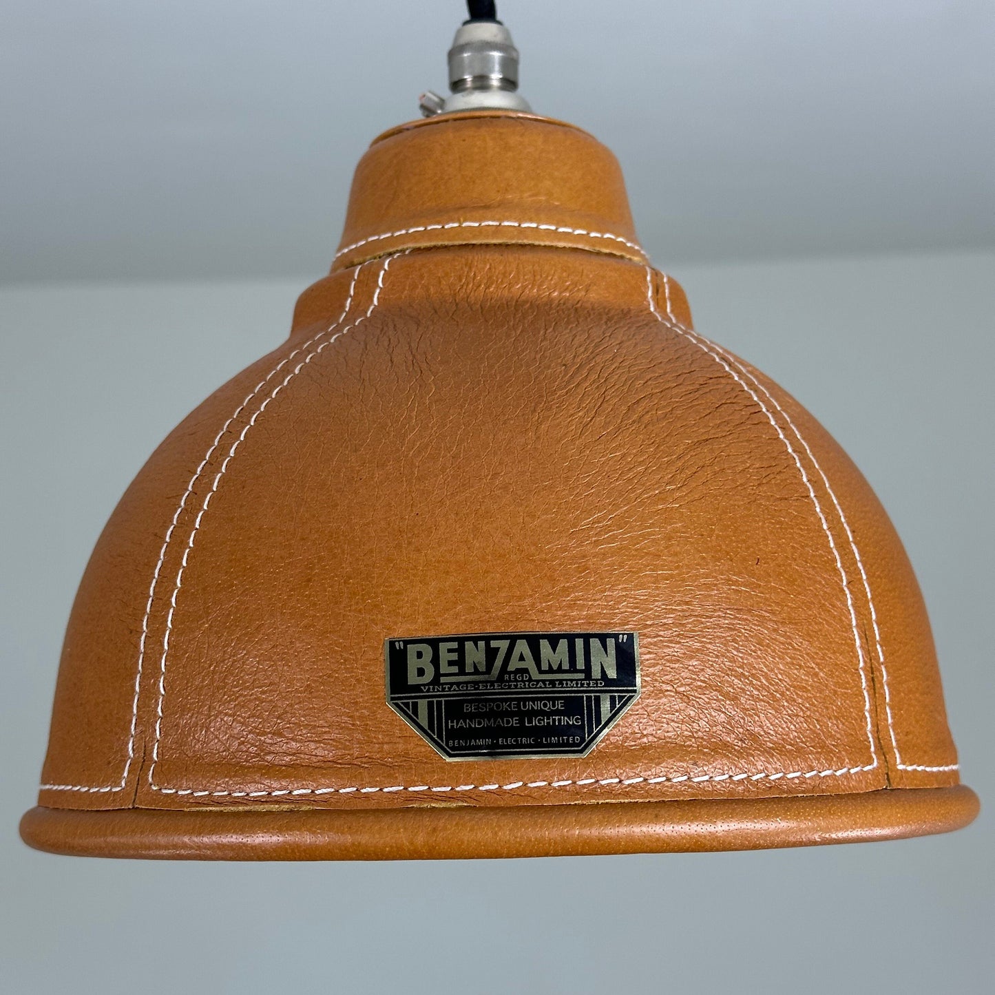 Trimingham ~ Real Genuine Leather Hand Stitched Solid Lampshade Pendant Set Light ~ 8.5 Inch