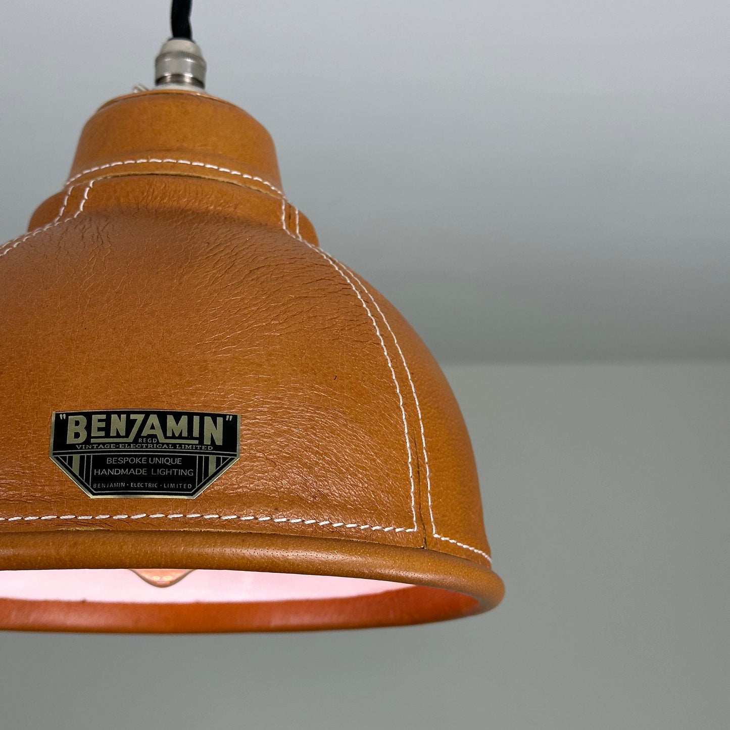 Trimingham ~ Real Genuine Leather Hand Stitched Solid Lampshade Pendant Set Light ~ 8.5 Inch